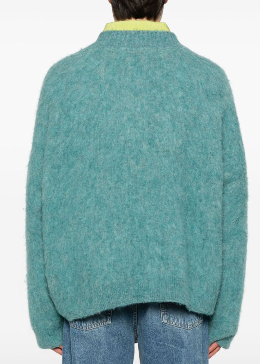 BLUE/LILAC BRUSHED MOHAIR SO LINE V-NECK SWEATER - 3
