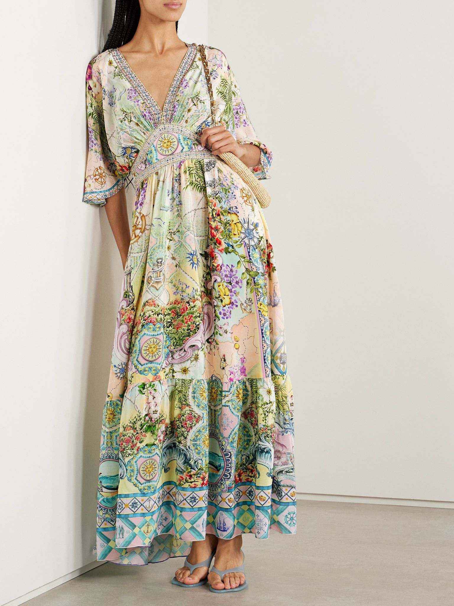 Just Coasting crystal-embellished printed silk crepe de chine maxi dress Multi - 2