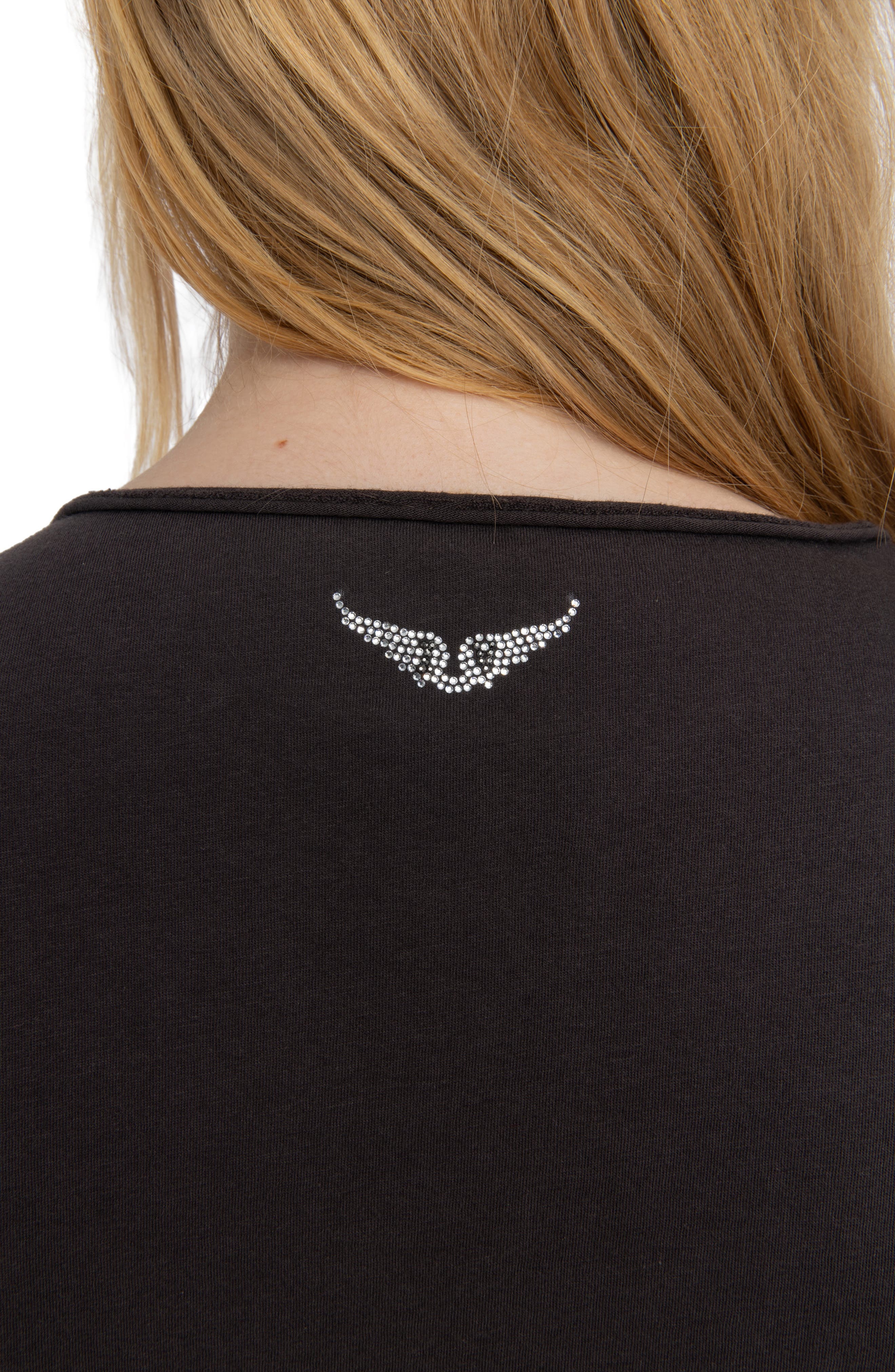 Zadig & Voltaire Tuni Wings Strass Embellished Keyhole Cotton Graphic T-Shirt in Dark Chocolate at N - 4
