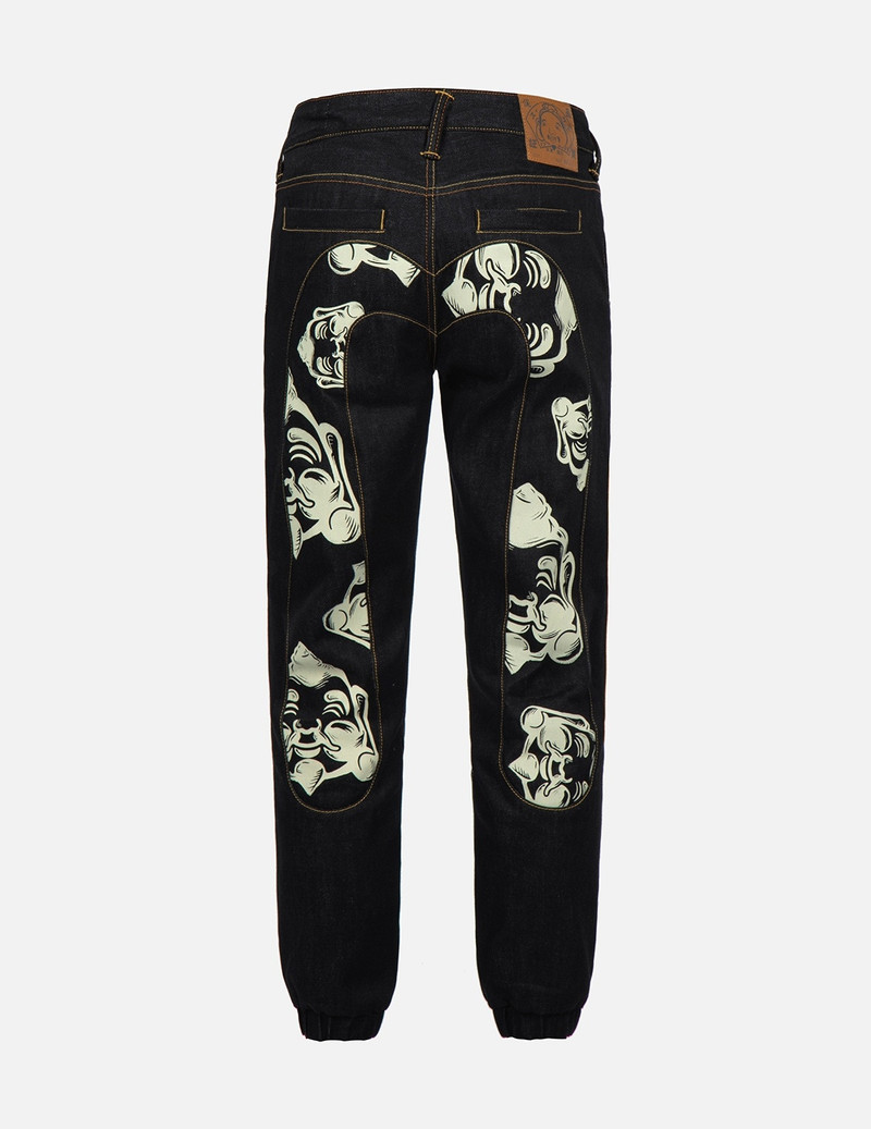 EVISU BRANDING JACQUARD DAICOCK INSERT DENIM JOGGER PANTS outlook