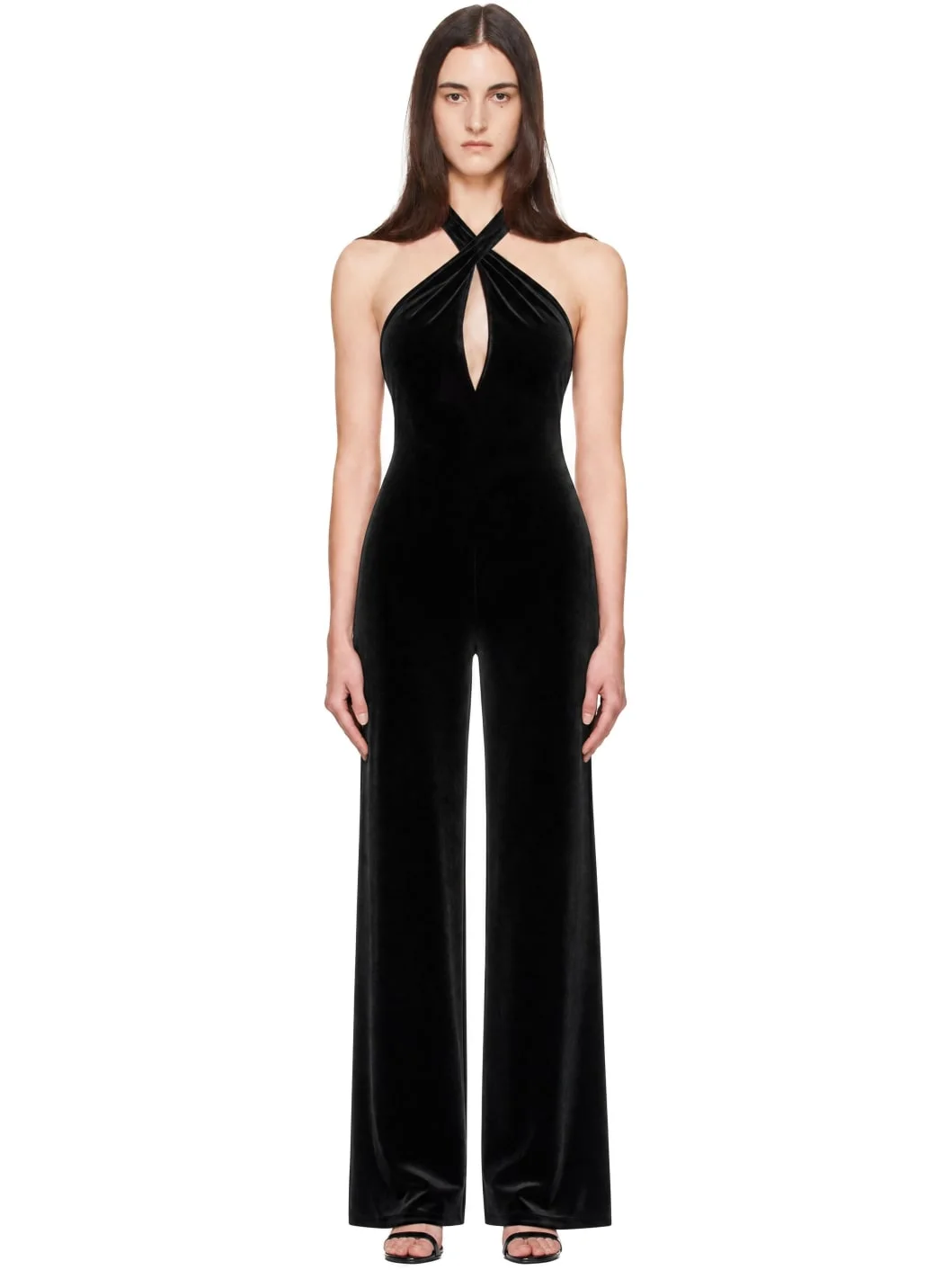 Black Halter Neck Twist Front Jumpsuit - 1
