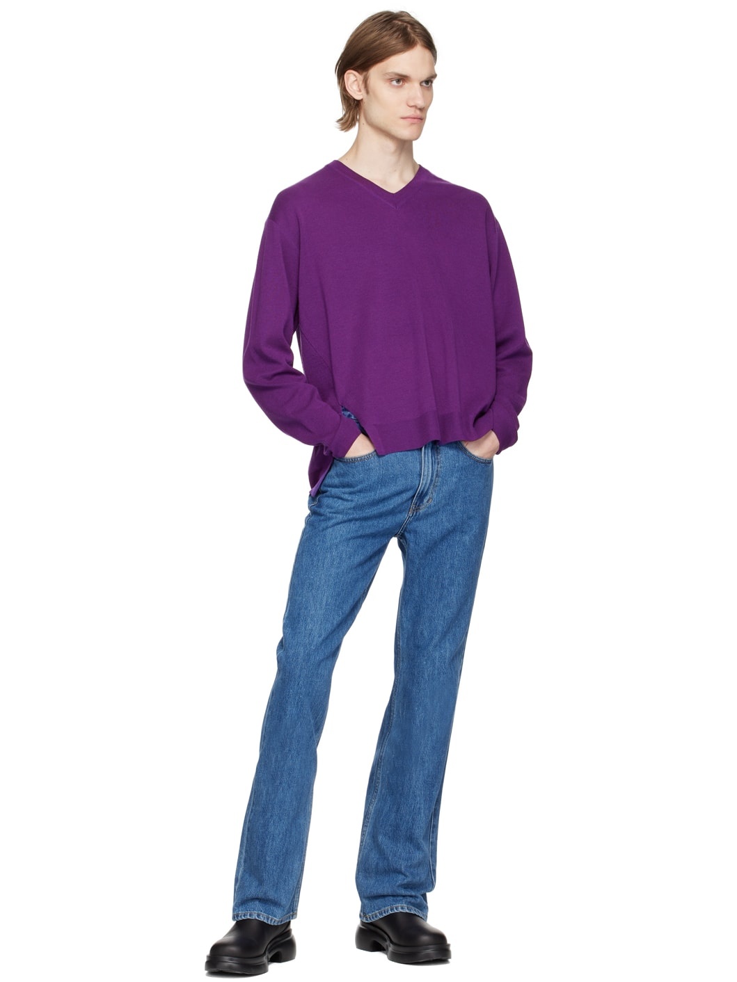 Purple V-Neck Sweater - 4
