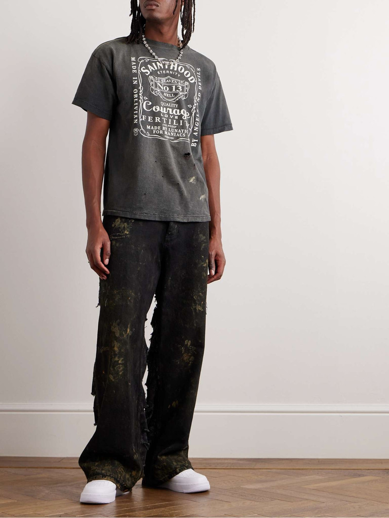 SAINT M×××××× + Neighborhood Distressed Printed Cotton-Jersey T-Shirt outlook