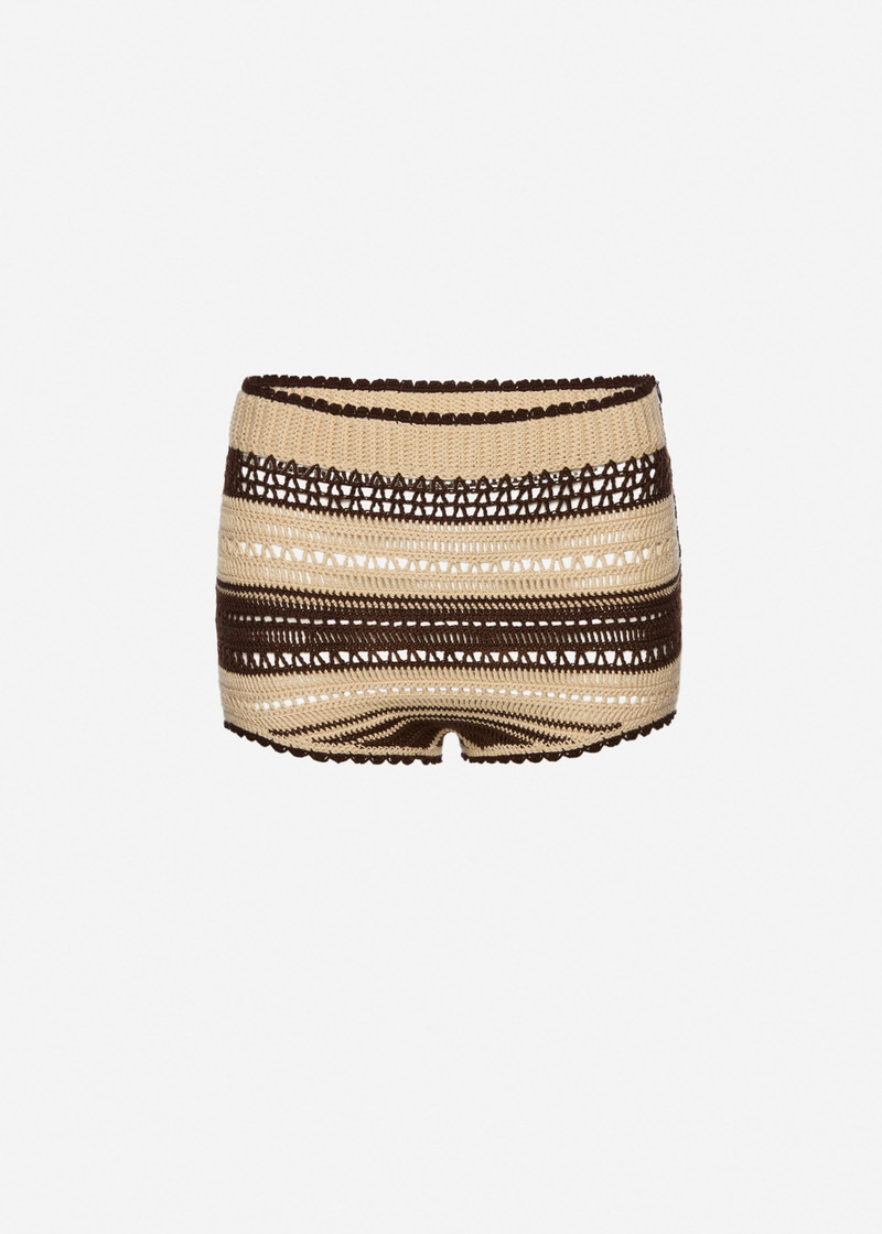 Crochet shorts in cream and brown 1
