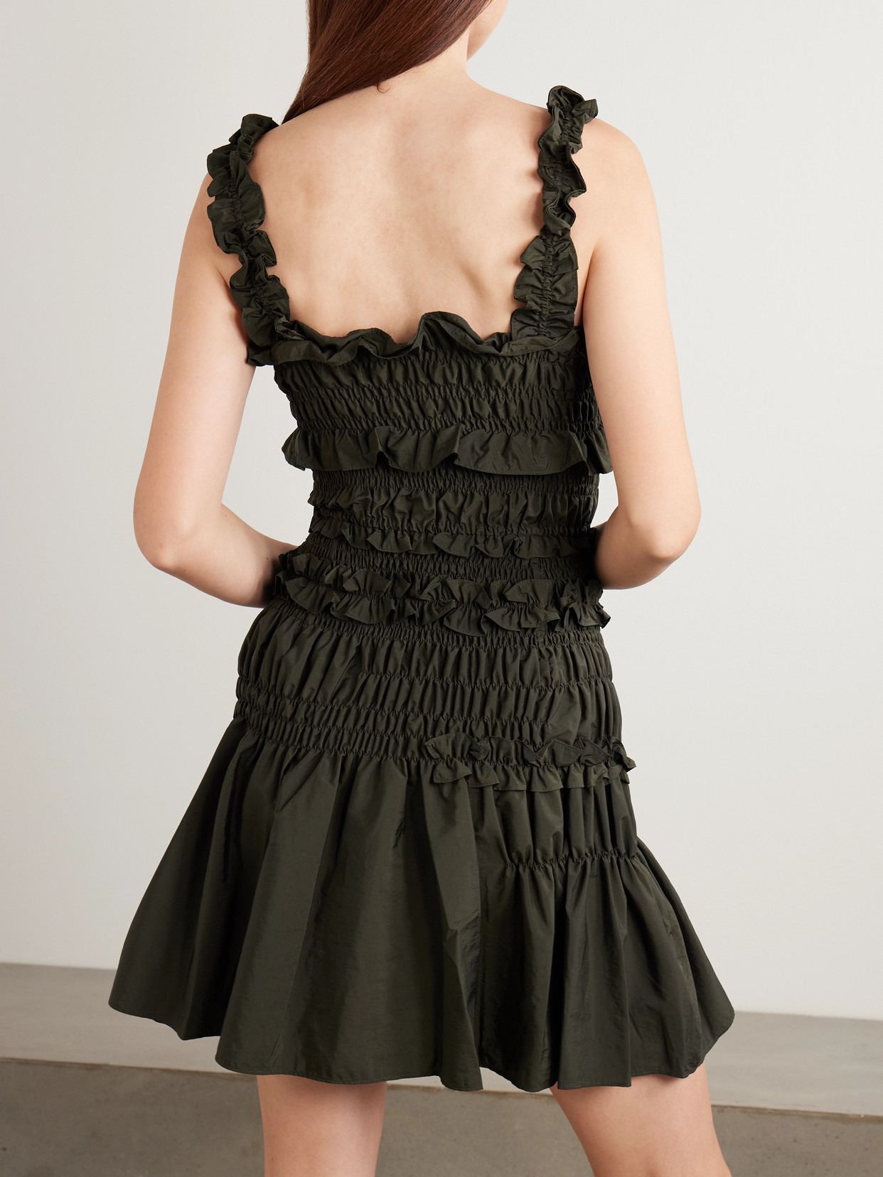 Oona Shirred Ruffled Taffeta Mini Dress - 3