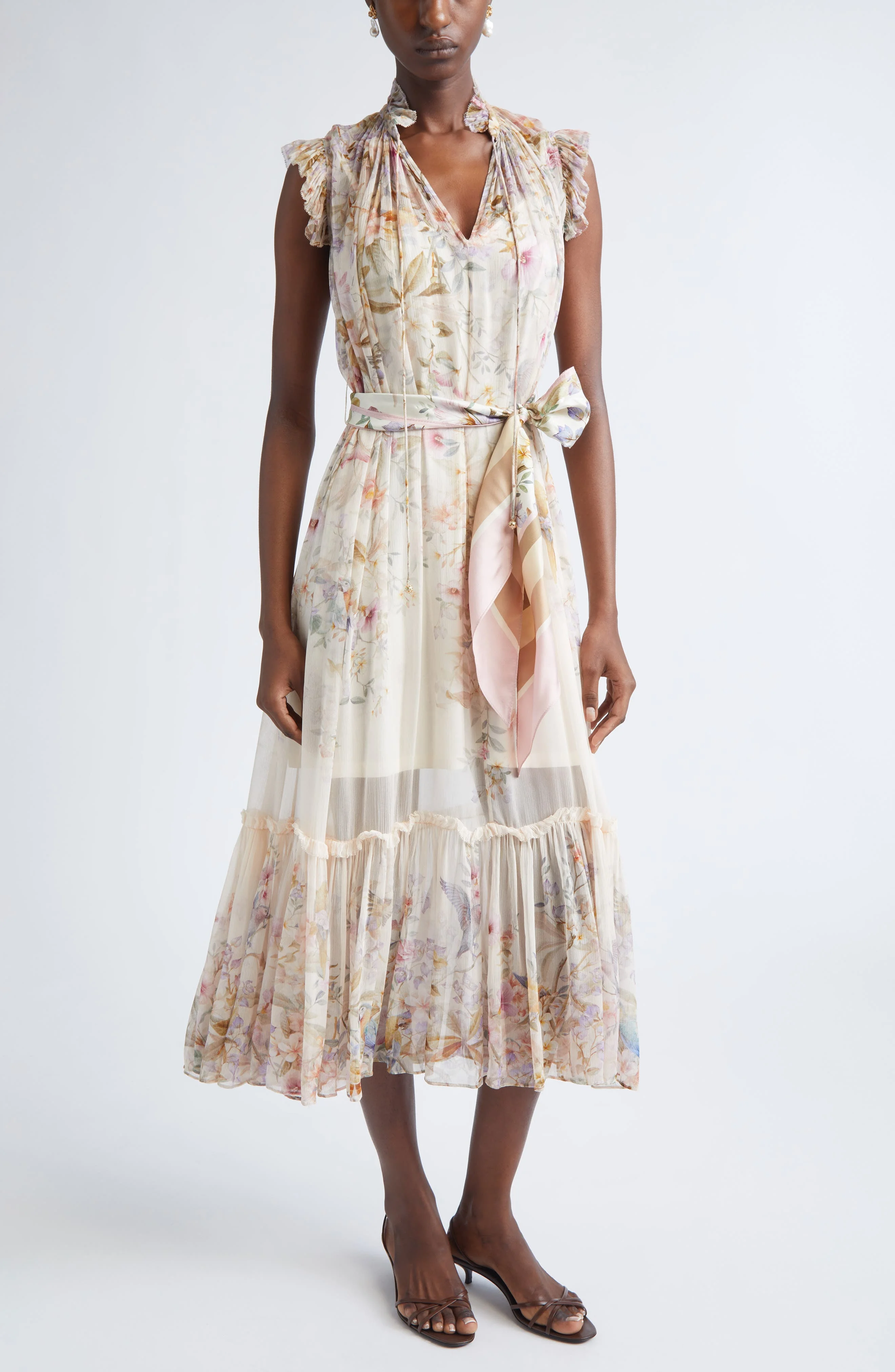 Zimmermann Rebellion Flutter Floral Chiffon Midi Dress in Cream Aviary at Nordstrom - 1