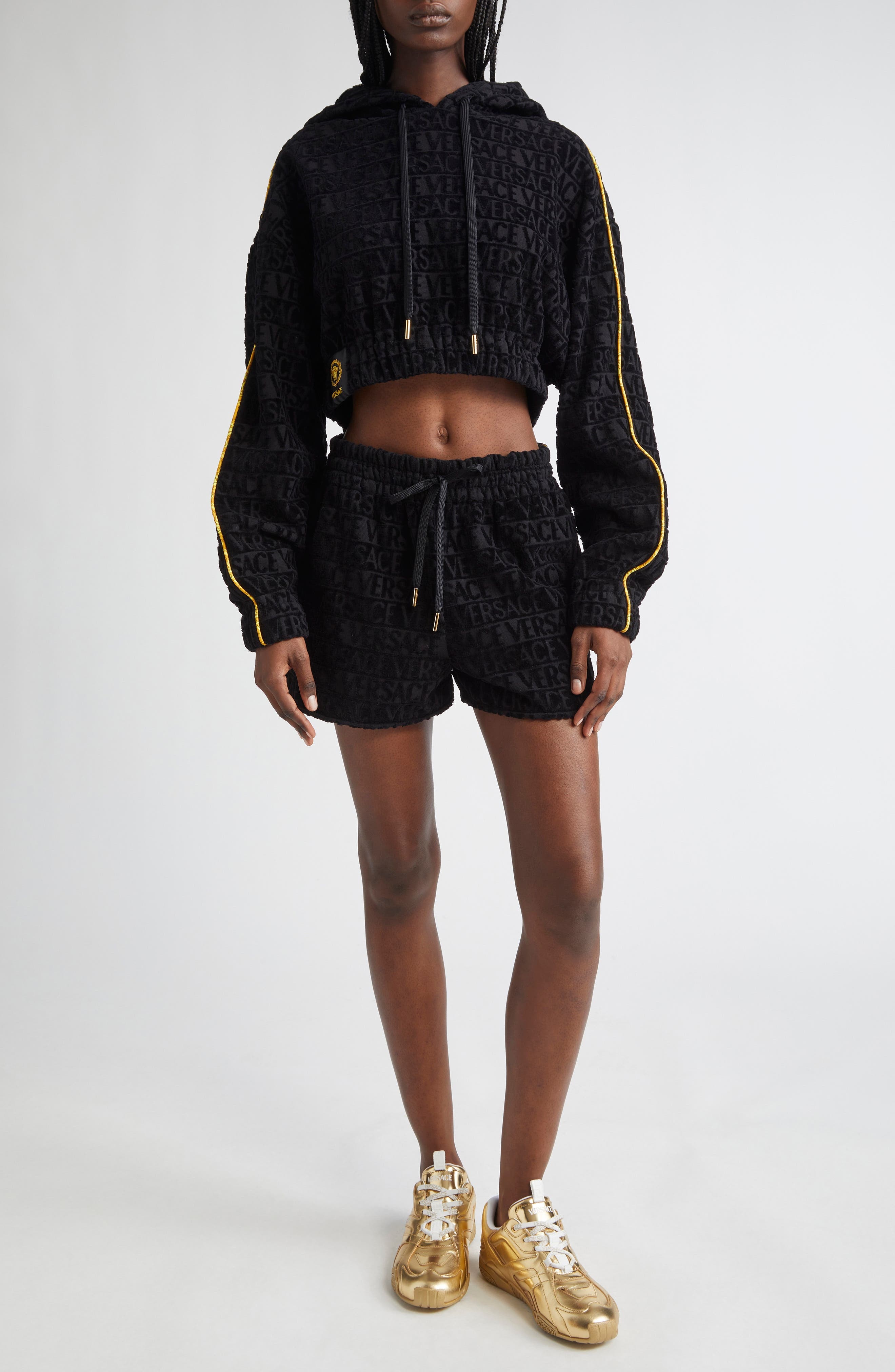 Versace I Heart Baroque Terry Cloth Shorts in Black-Gold at Nordstrom - 2