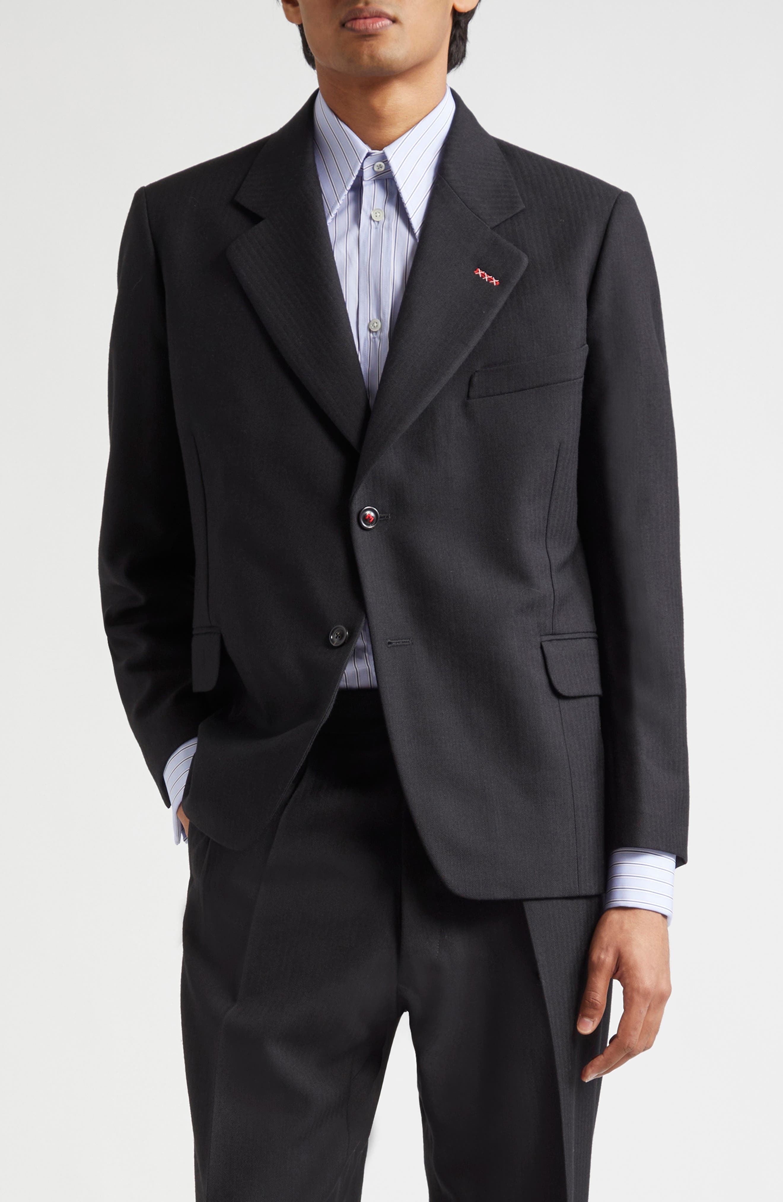 Maison Margiela Single Breasted Herringbone Wool Blazer in Black at Nordstrom - 1