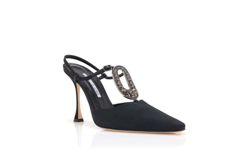 Black Grosgrain Jewel Embellished T-Bar Pumps 3