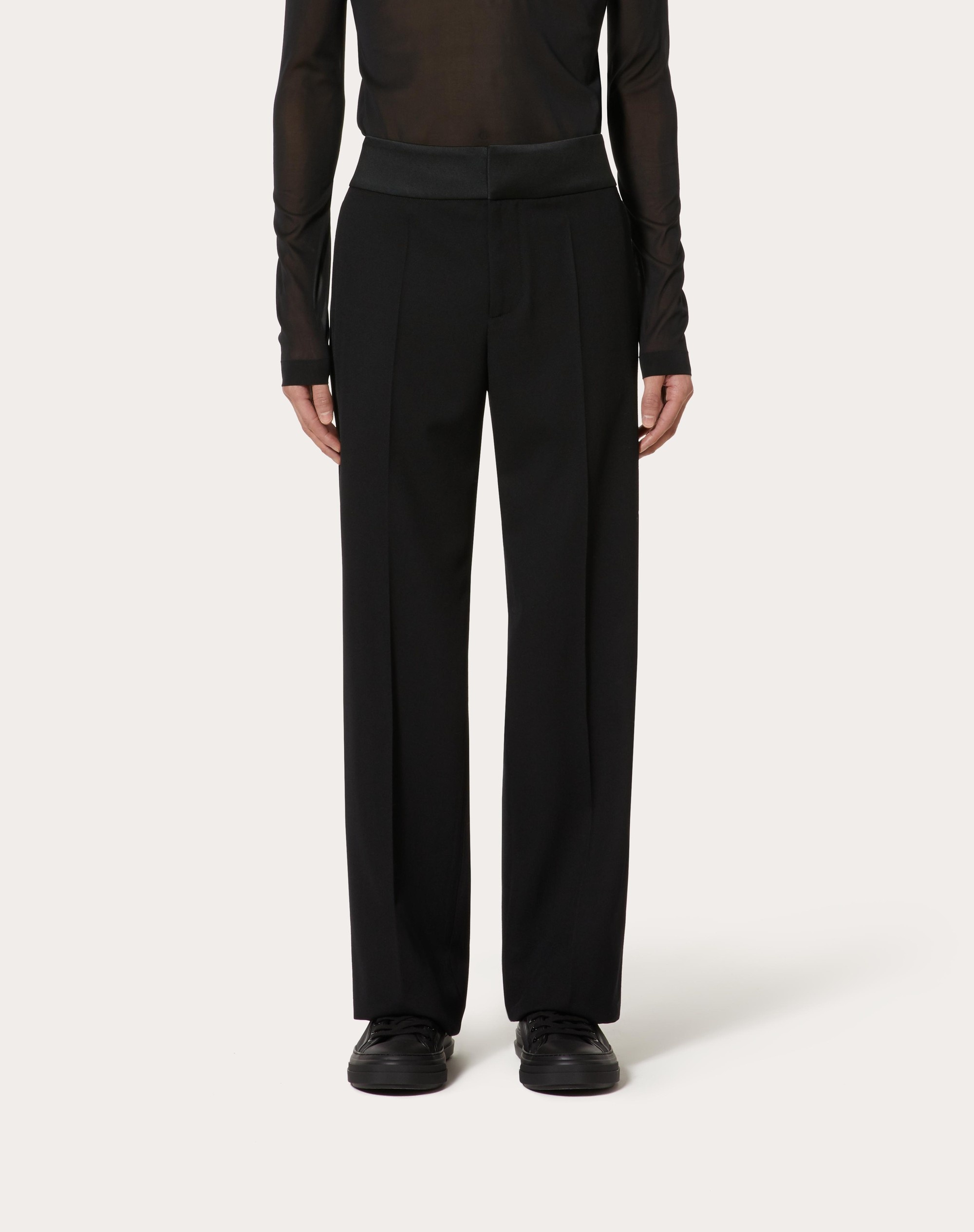 WOOL PANTS WITH BELT AND SATIN SIDE BANDS - 3