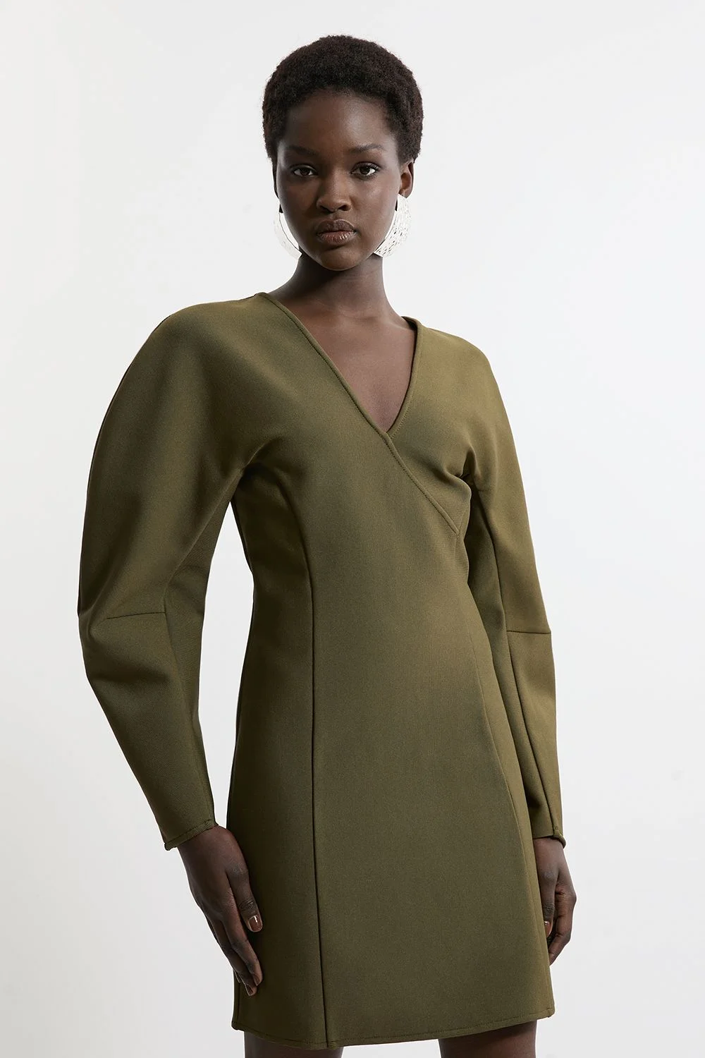 Figure Form Bandage Knit Round Sleeve Mini Dress - 1
