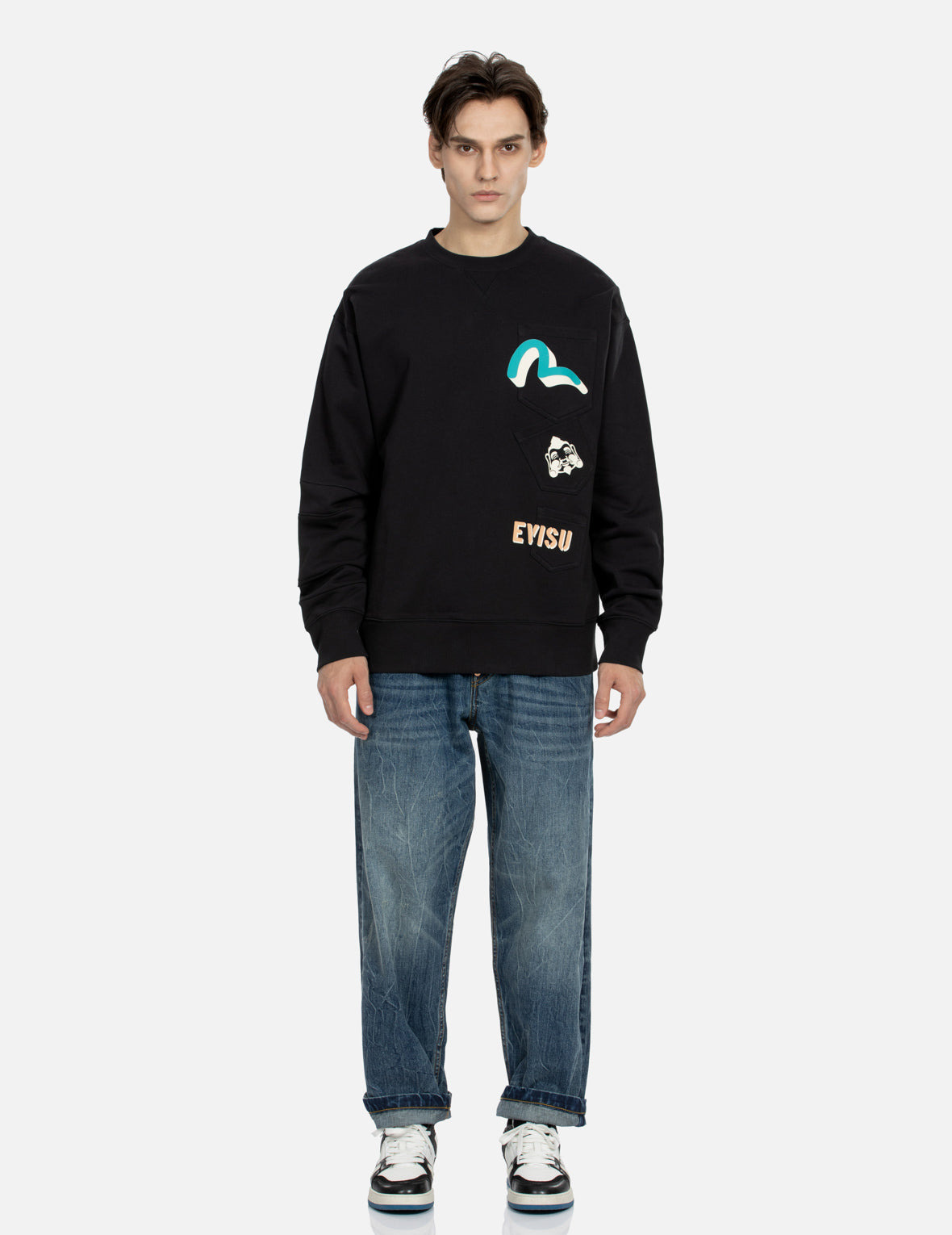 SEAGULL AND GODHEAD PRINT POCKET LOOSE FIT SWEATSHIRT - 5