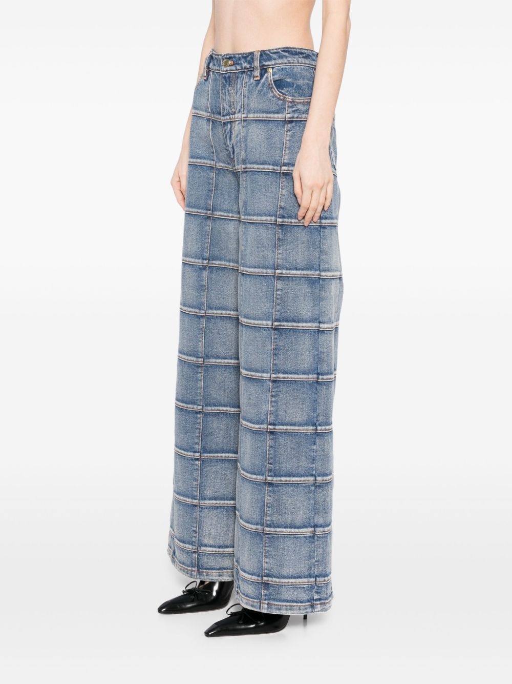windowpane wide-leg jeans - 3
