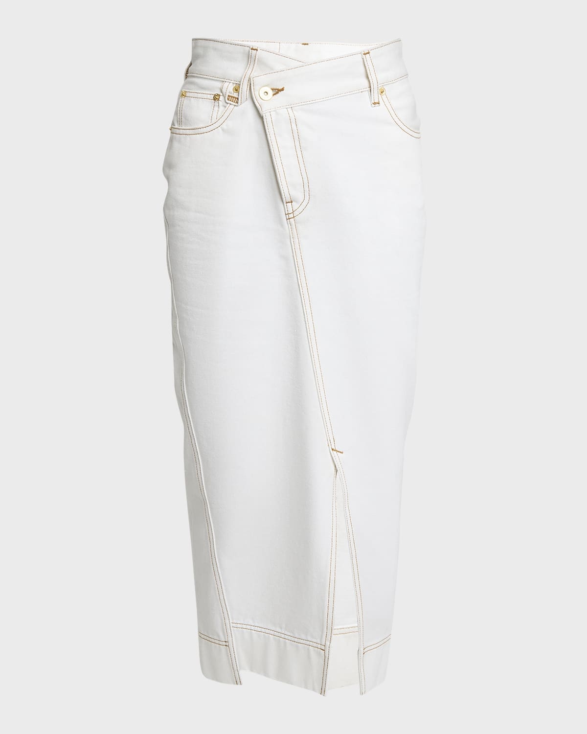 JACQUEMUS De-Nimes Crosswaist Midi Denim Skirt neimanmarcus