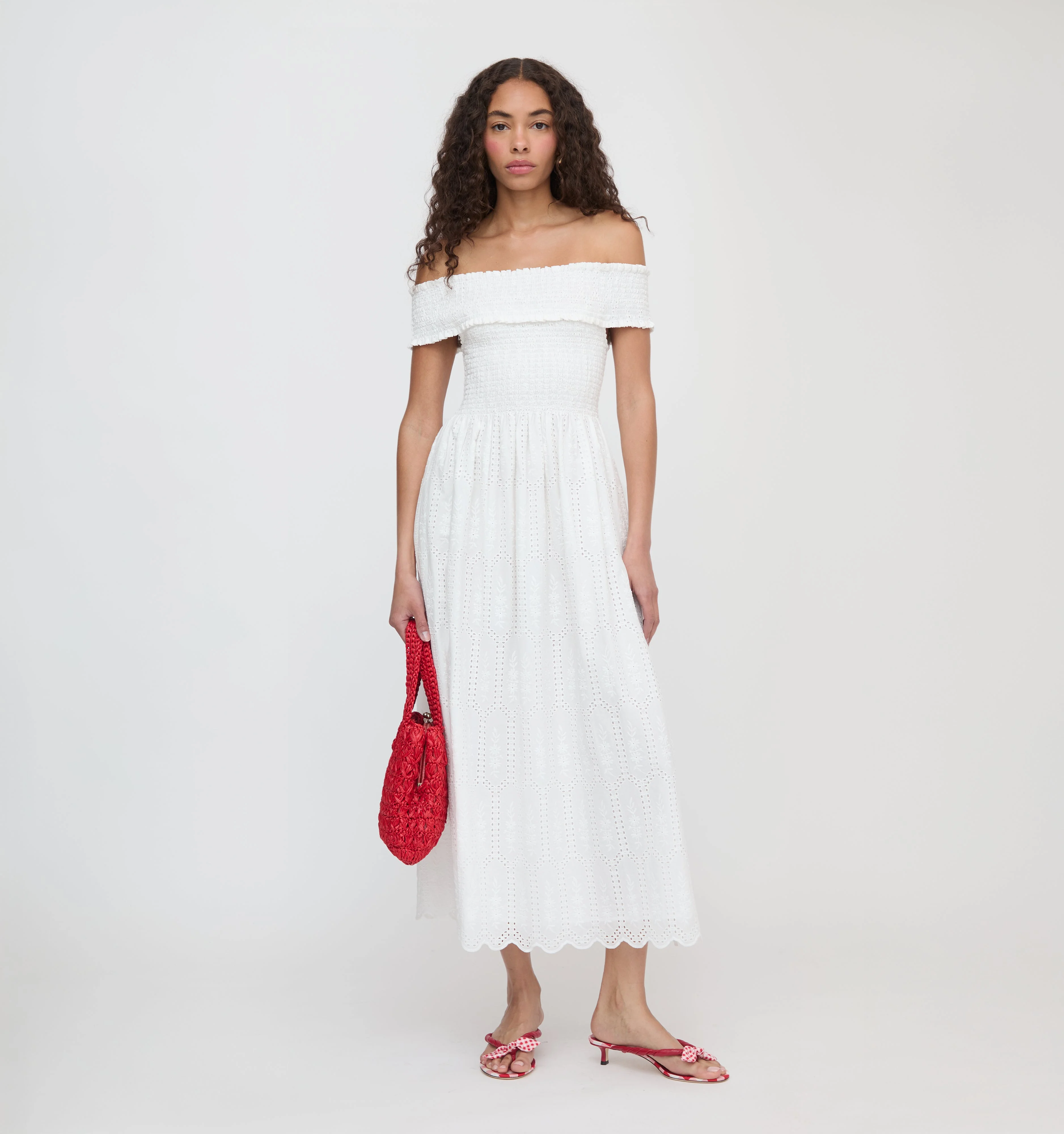 The Marguerite Nap Dress - White Trellis Broderie - 1