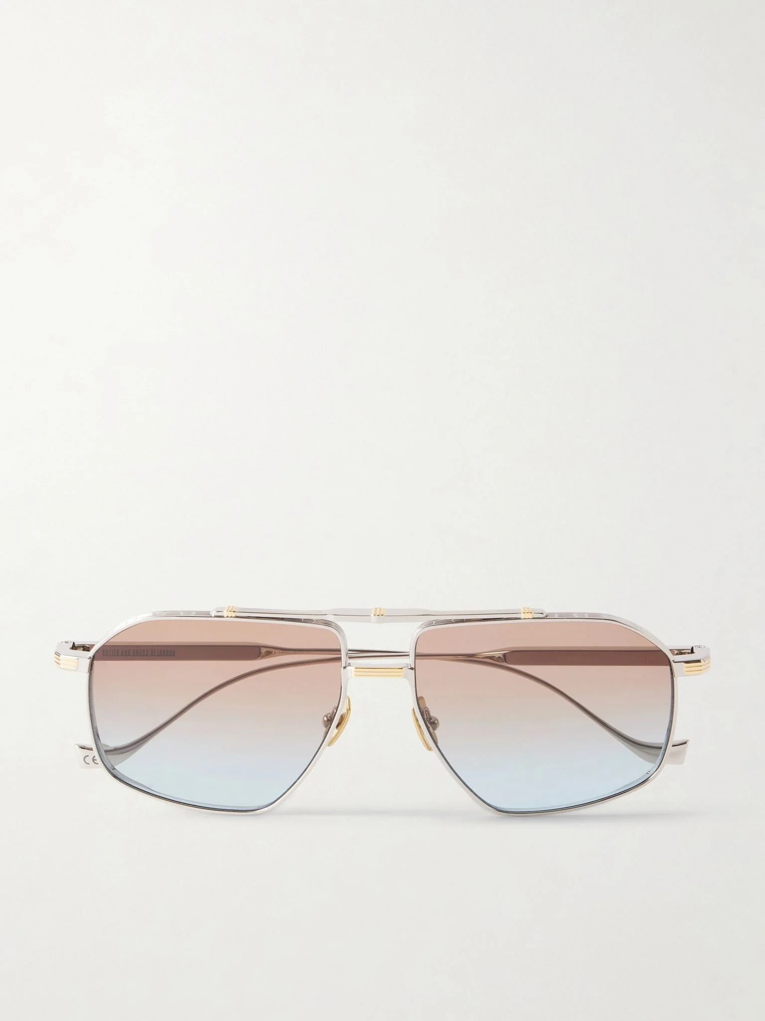 1424 Double-Bridge Aviator-Style Gold- and Silver-Tone Titanium Sunglasses Silver - 1