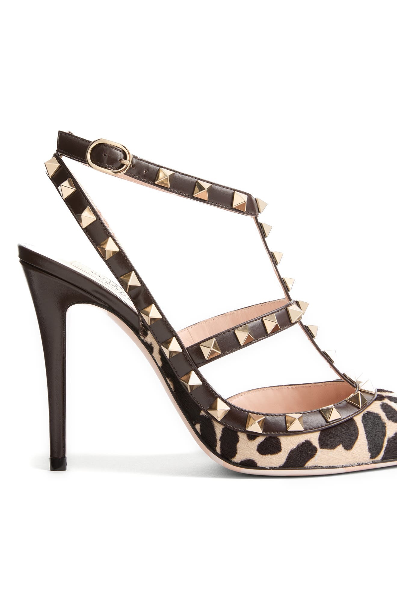 Valentino Garavani Rockstud Genuine Calf Hair T-Strap Pump in Natural Print Calf Hair/Brown at Nords - 6