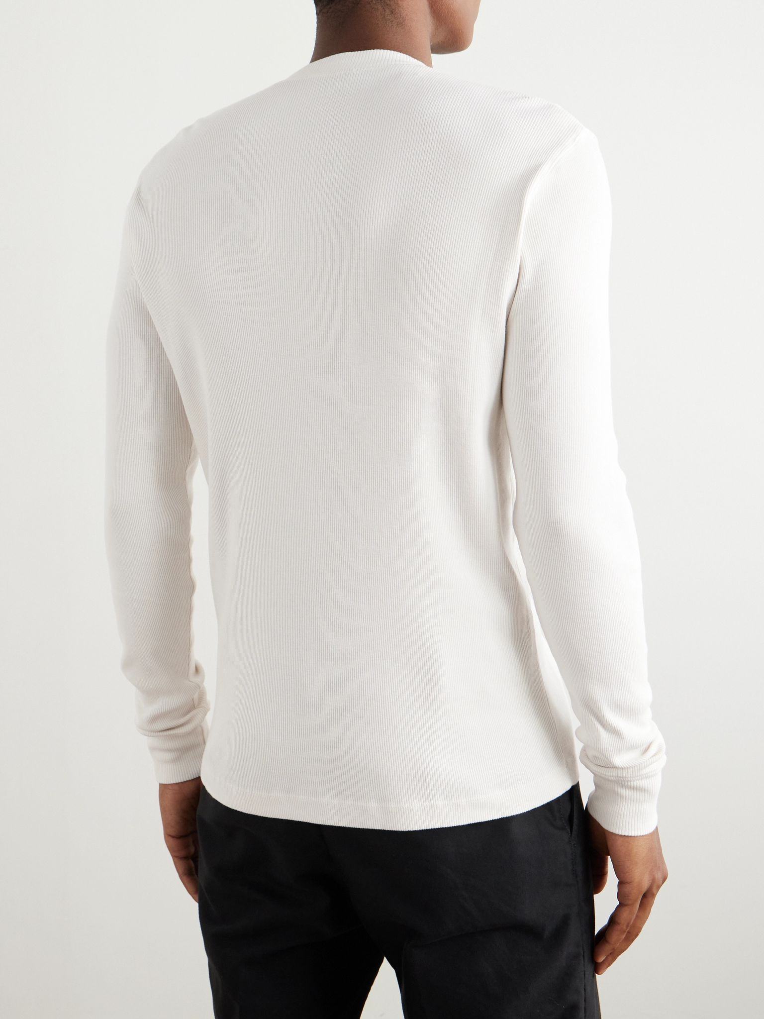 Slim-Fit Ribbed Cotton and Modal-Blend Jersey Henley T-Shirt White - 4