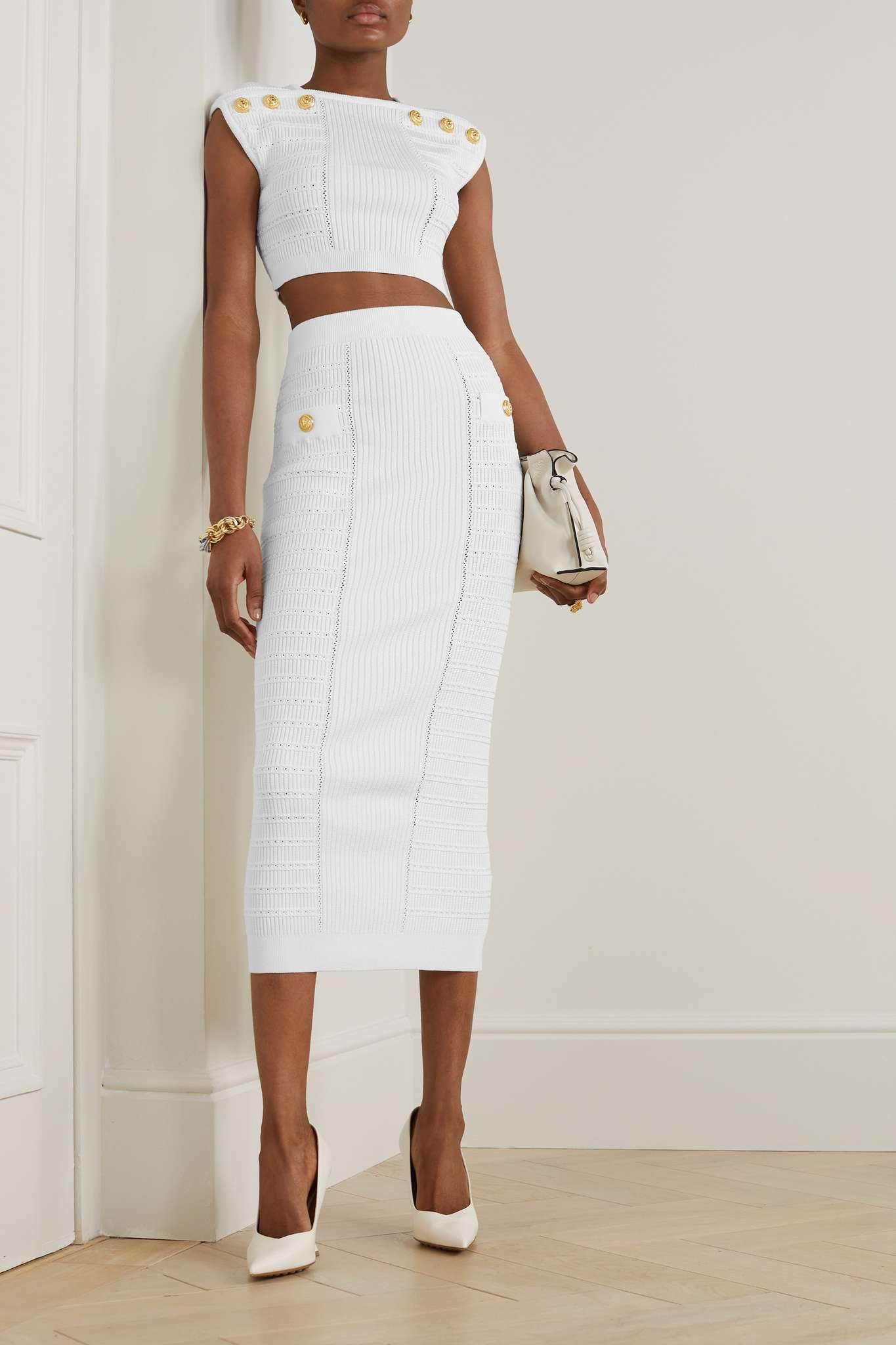Cropped button-embellished ribbed-knit top - 2