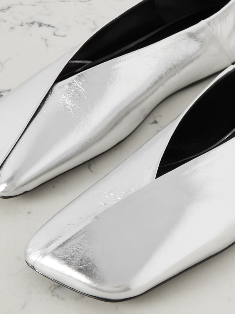 Metallic Textured-leather Ballet Flats 4