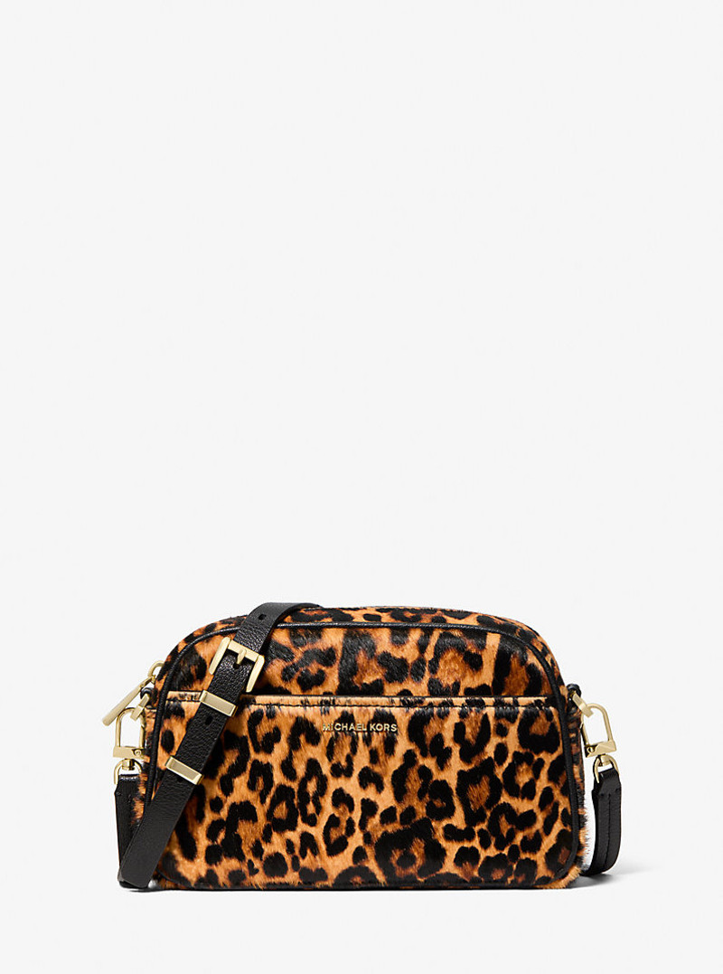 Jet Set Small Leopard Print Calf Hair Camera Crossbody Bag 1