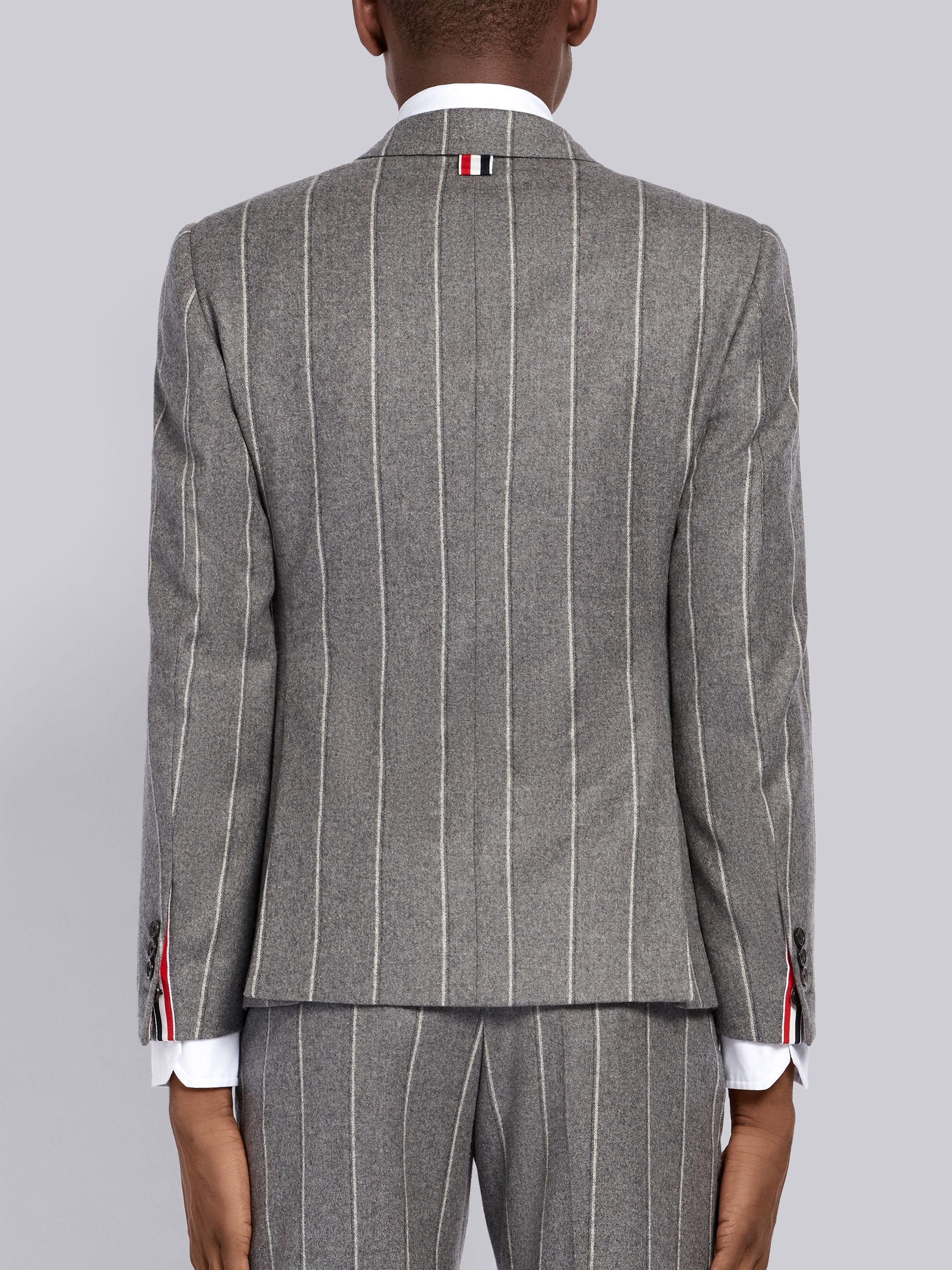 Medium Grey Shadow Stripe Wool Single Breasted Classic Sport Coat - 3