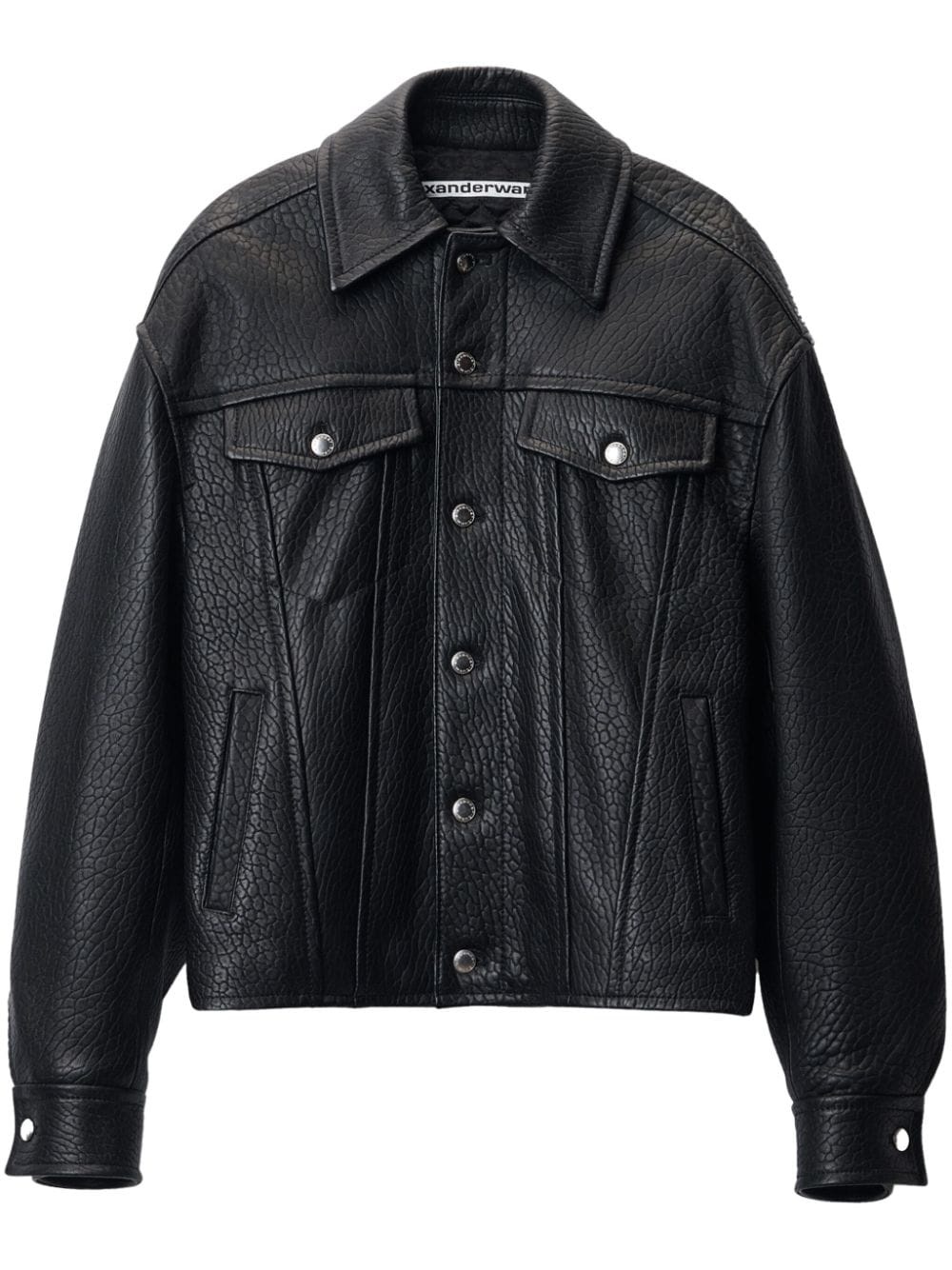 curved-sleeve leather jacket - 1