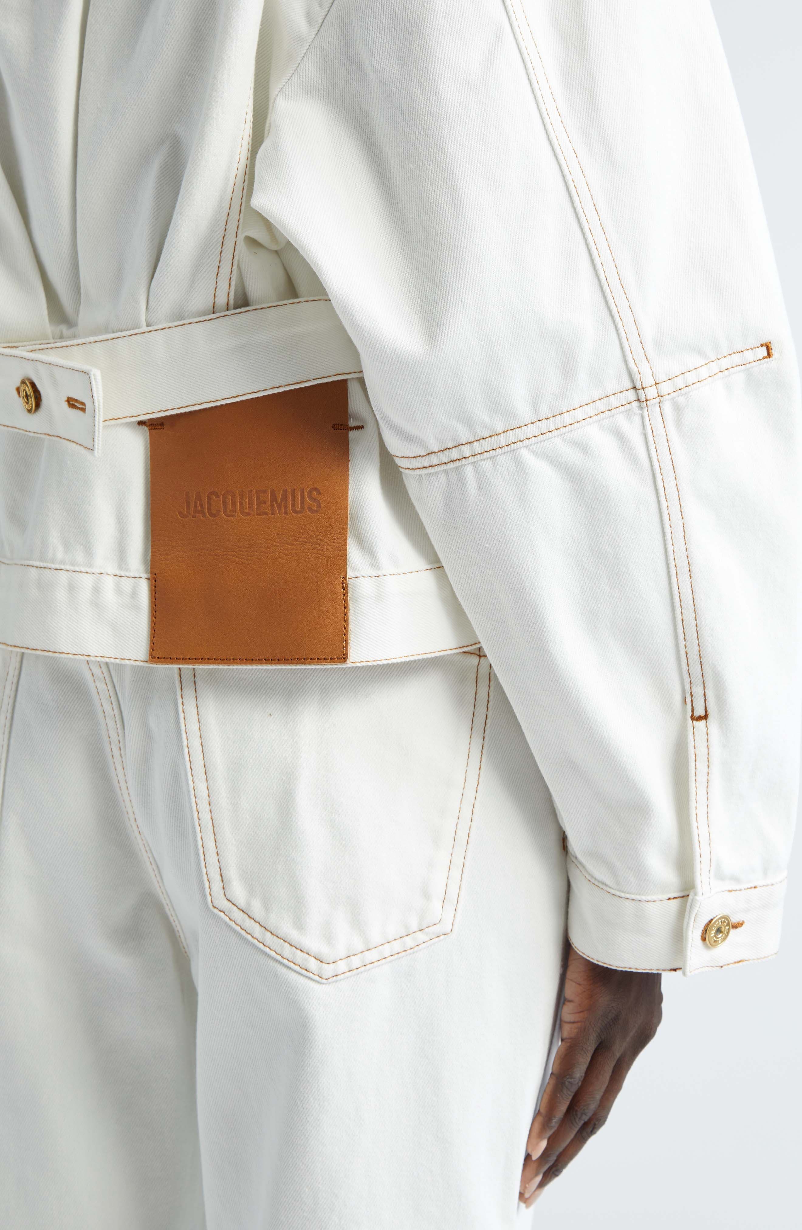 Jacquemus La Veste de-Nîmes Denim Trucker Jacket in Off-White/Tabac at Nordstrom - 5