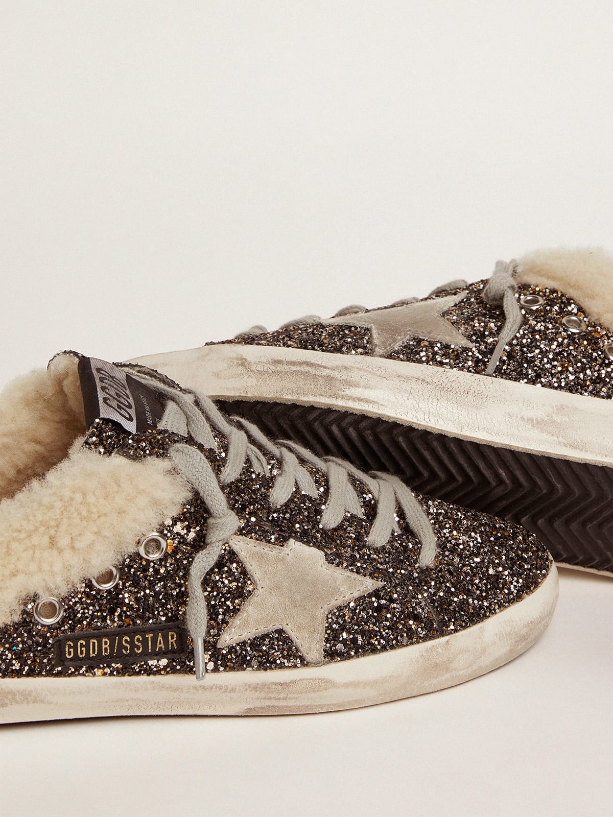 Super-Star sabot-style sneakers with glitter and shearling lining - 3