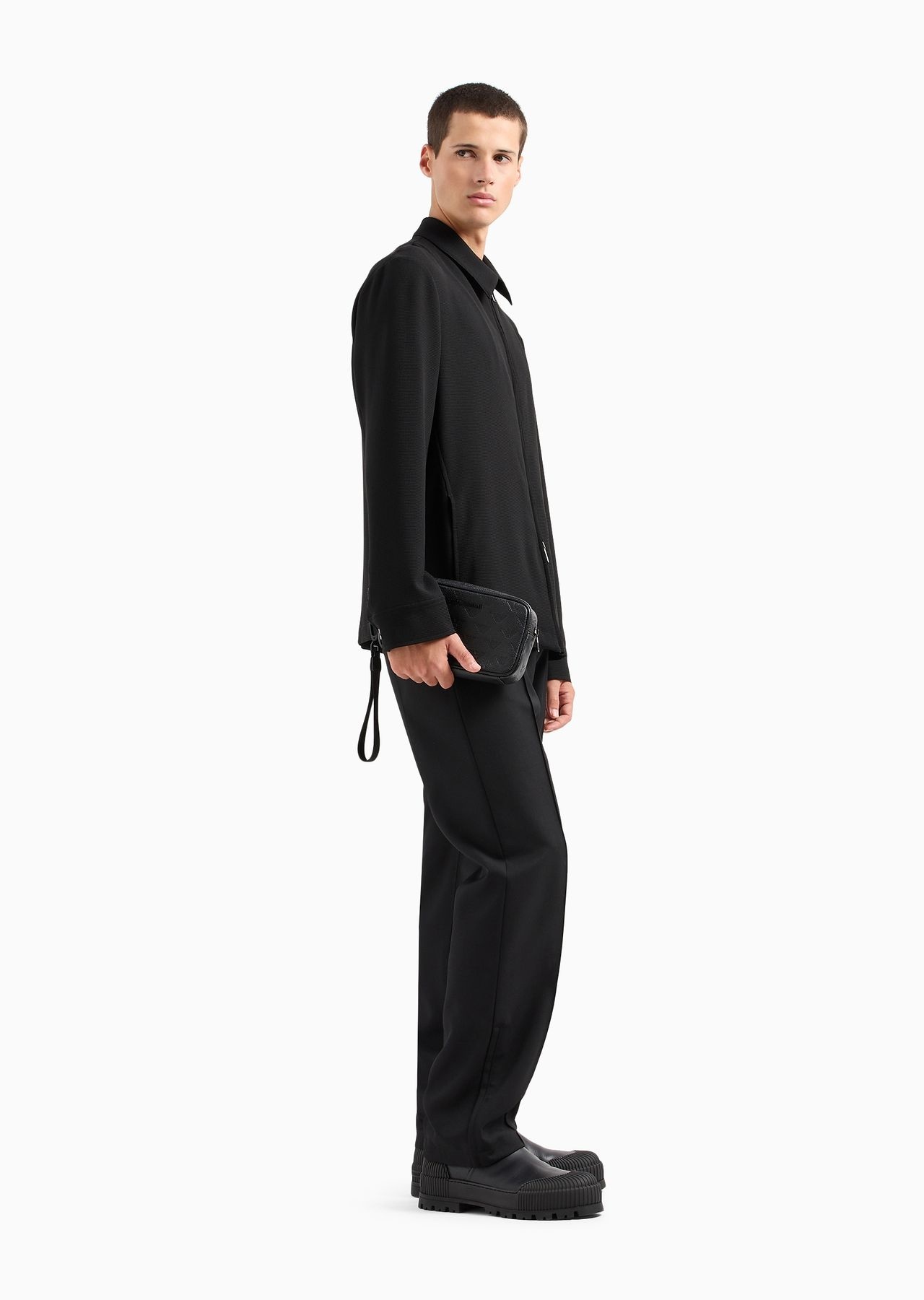 Classic-collar jacket with zip in micro-armure crêpe - 4