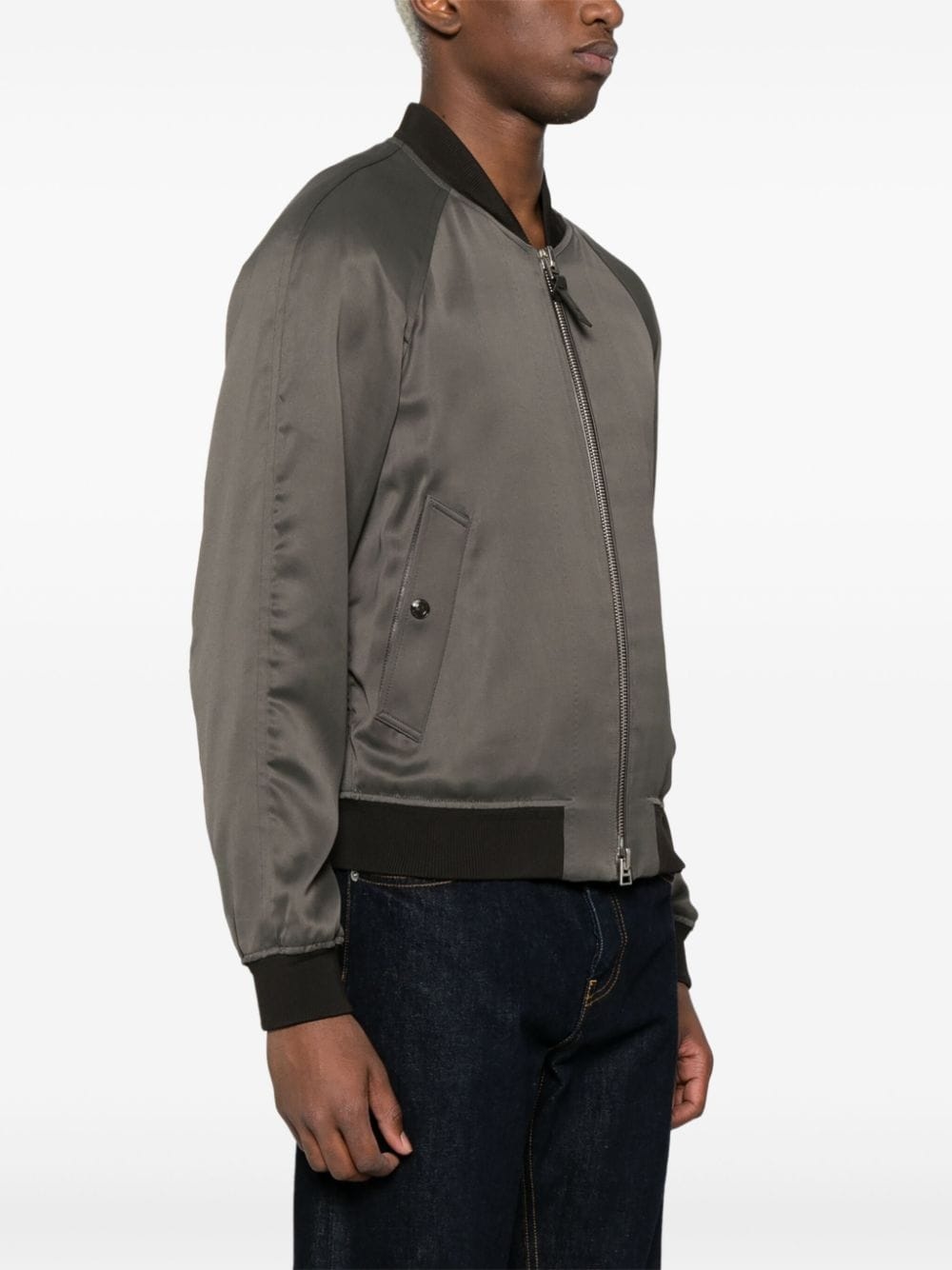 ribbed-trim twill bomber jacket - 3