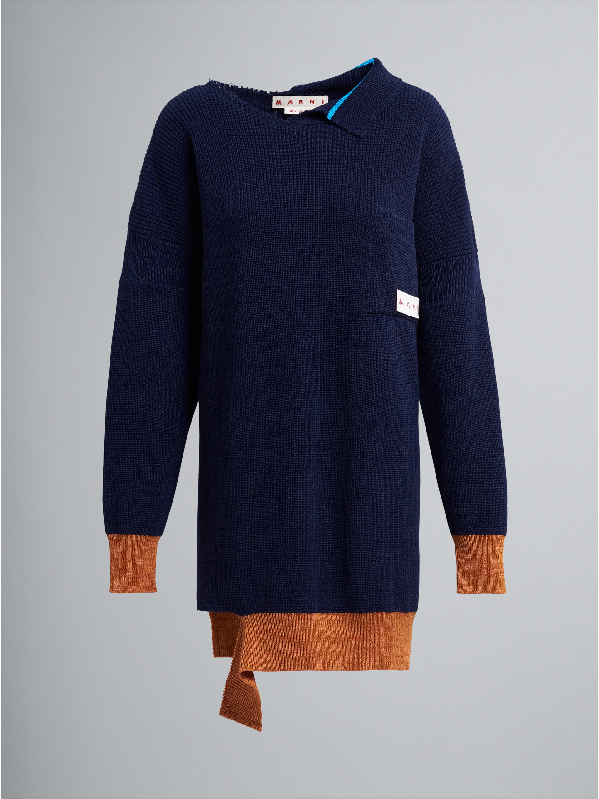 RIBBED BIO COTTON AND WOOL KNIT DRESS - 1
