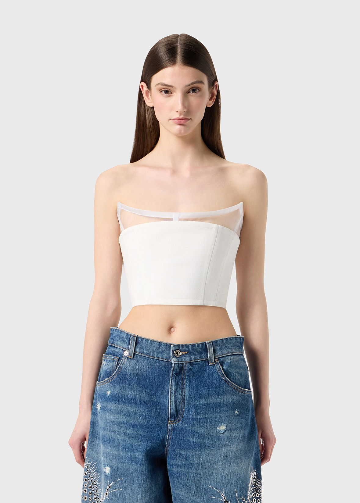 TOP BUSTIER IN CREPE WITH SHAPED NECKLINE - 3