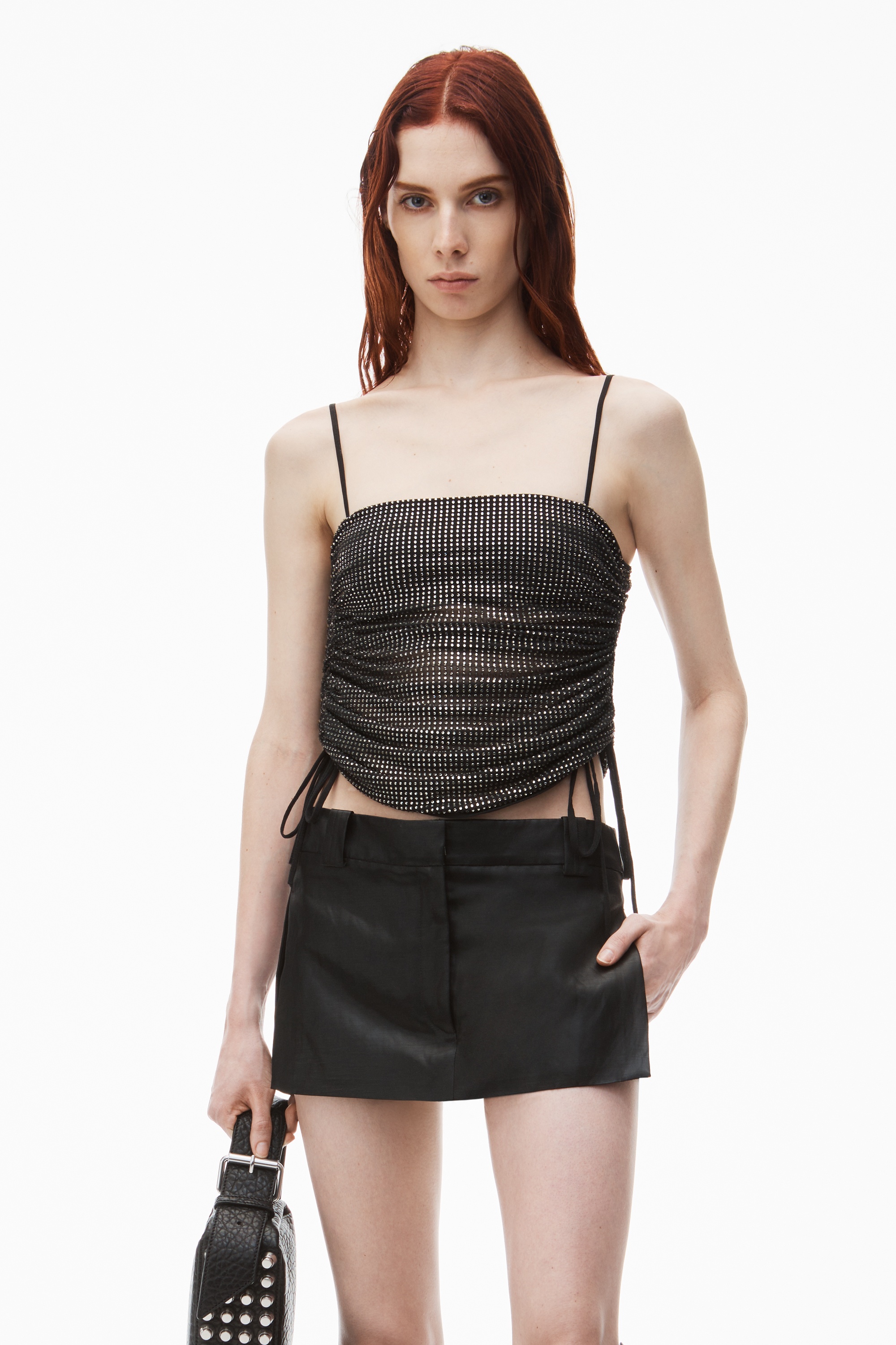 fitted skort with side slit in linen chintz - 6
