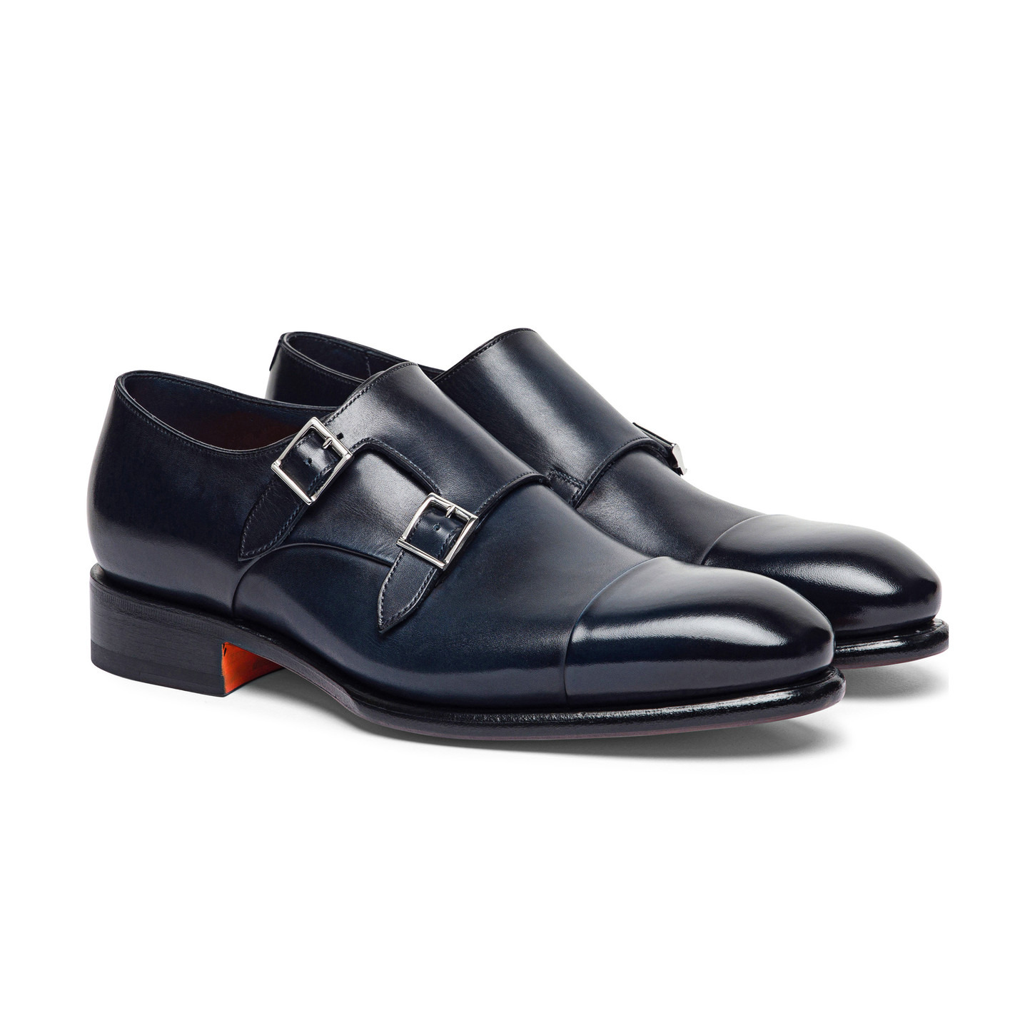 Men’s polished blue leather double-buckle shoe - 2