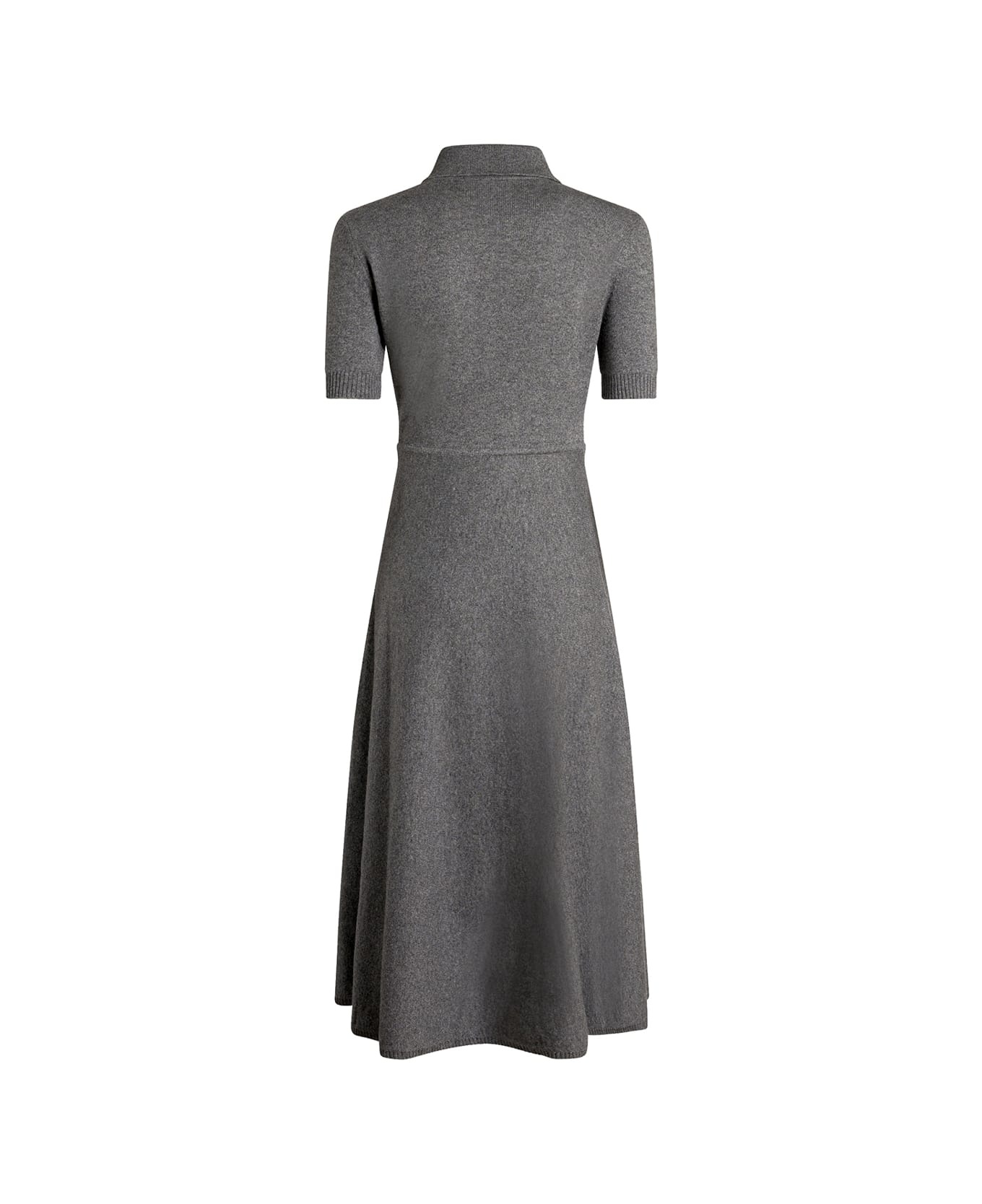 Dark Green Polo Dress In Knit And Silk - 2