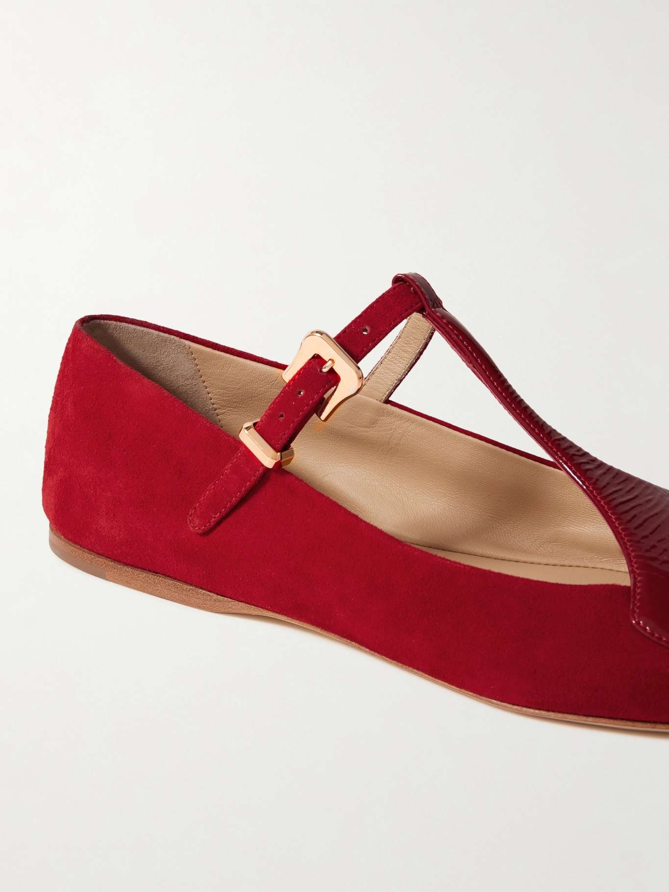 Liv patent leather-trimmed suede Mary Jane ballet flats Red - 4