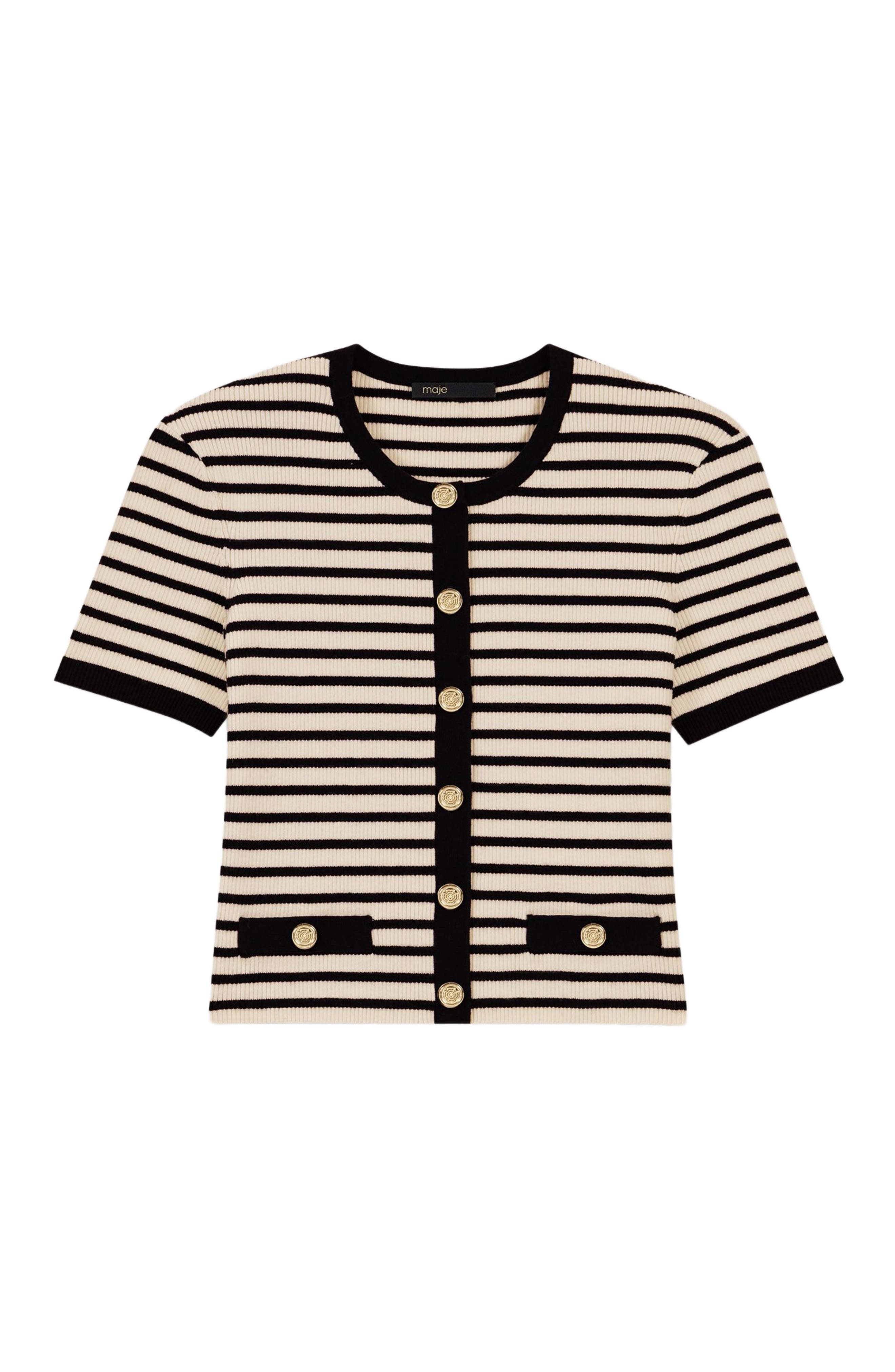 maje Cropped rib knit cardigan in Ecru/navy Blue at Nordstrom - 8