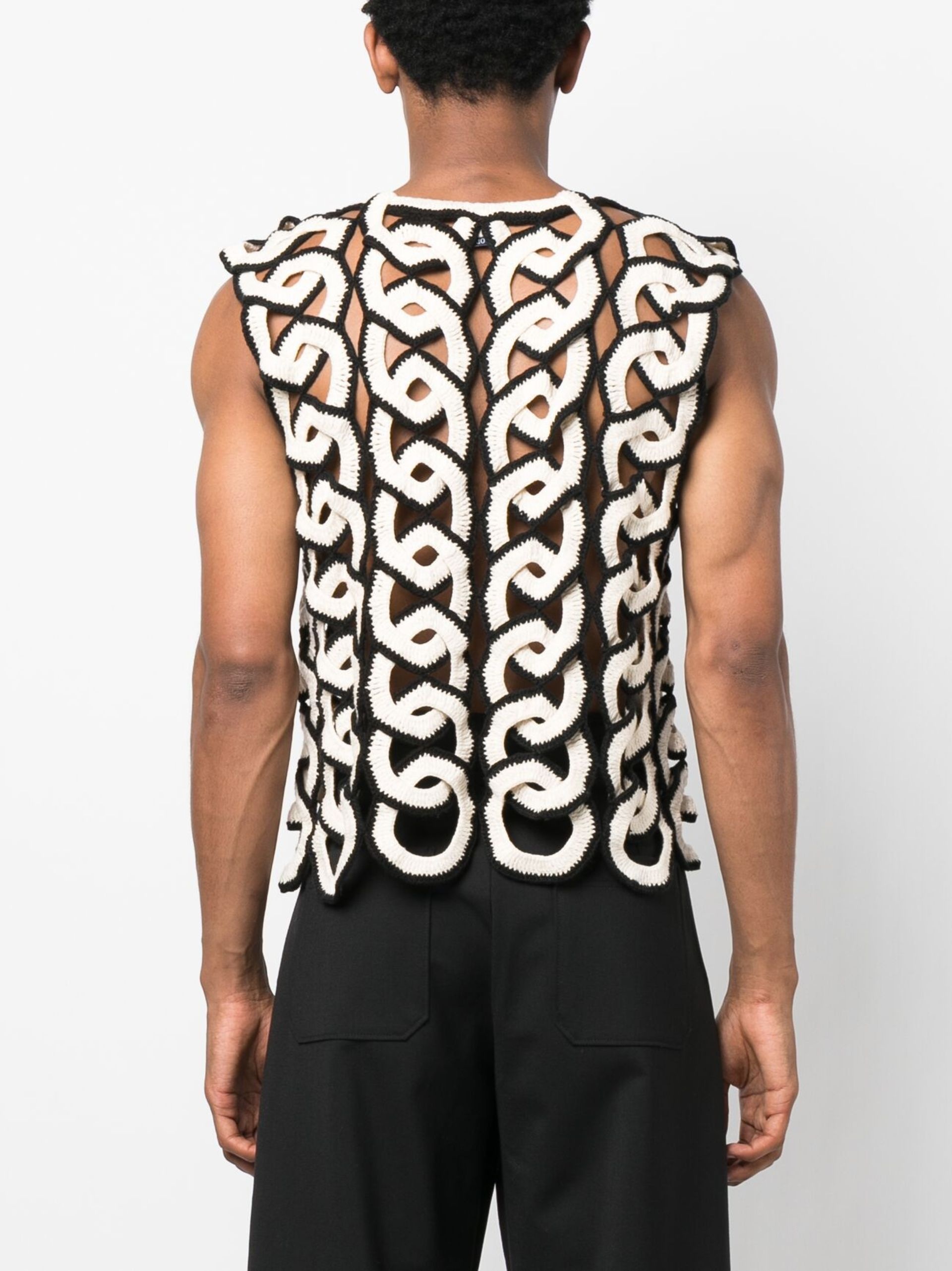 Black Sleeveless Crochet Vest - 4
