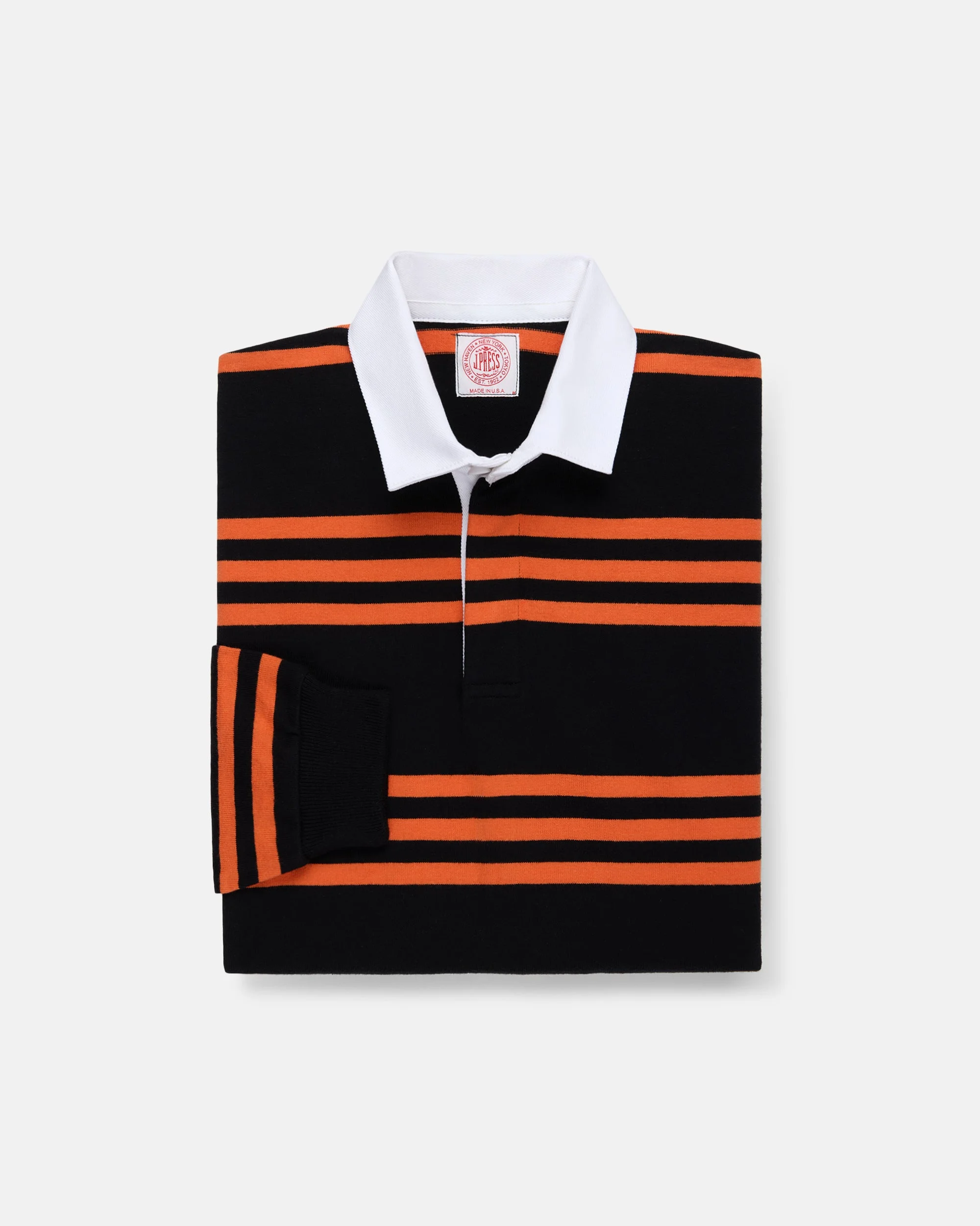 MADE-IN-USA BLACK & ORANGE TRIPLE STRIPE COTTON RUGBY - 1
