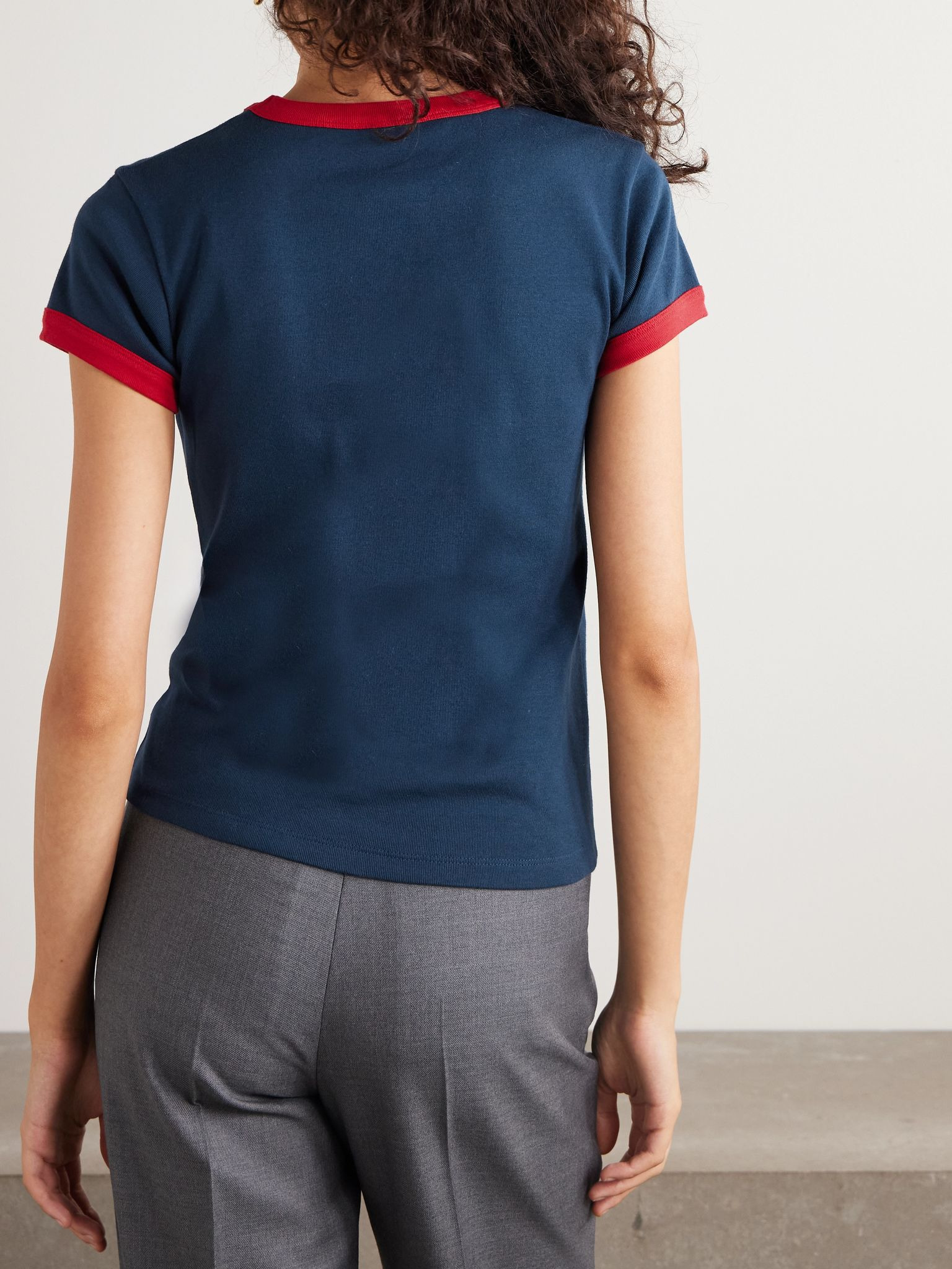 Chez Valentino printed cotton-jersey T-shirt Navy - 4