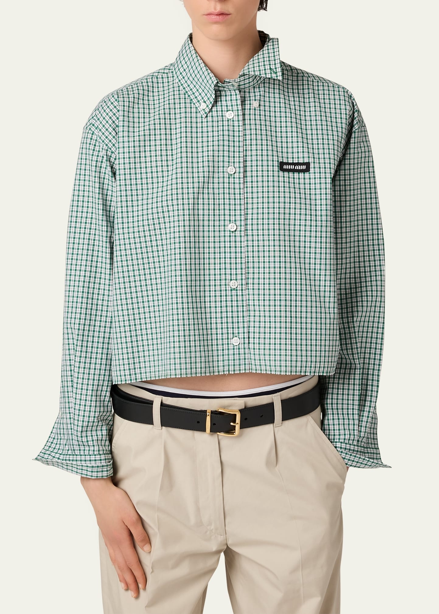 Check Cropped Button-Front Shirt - 2