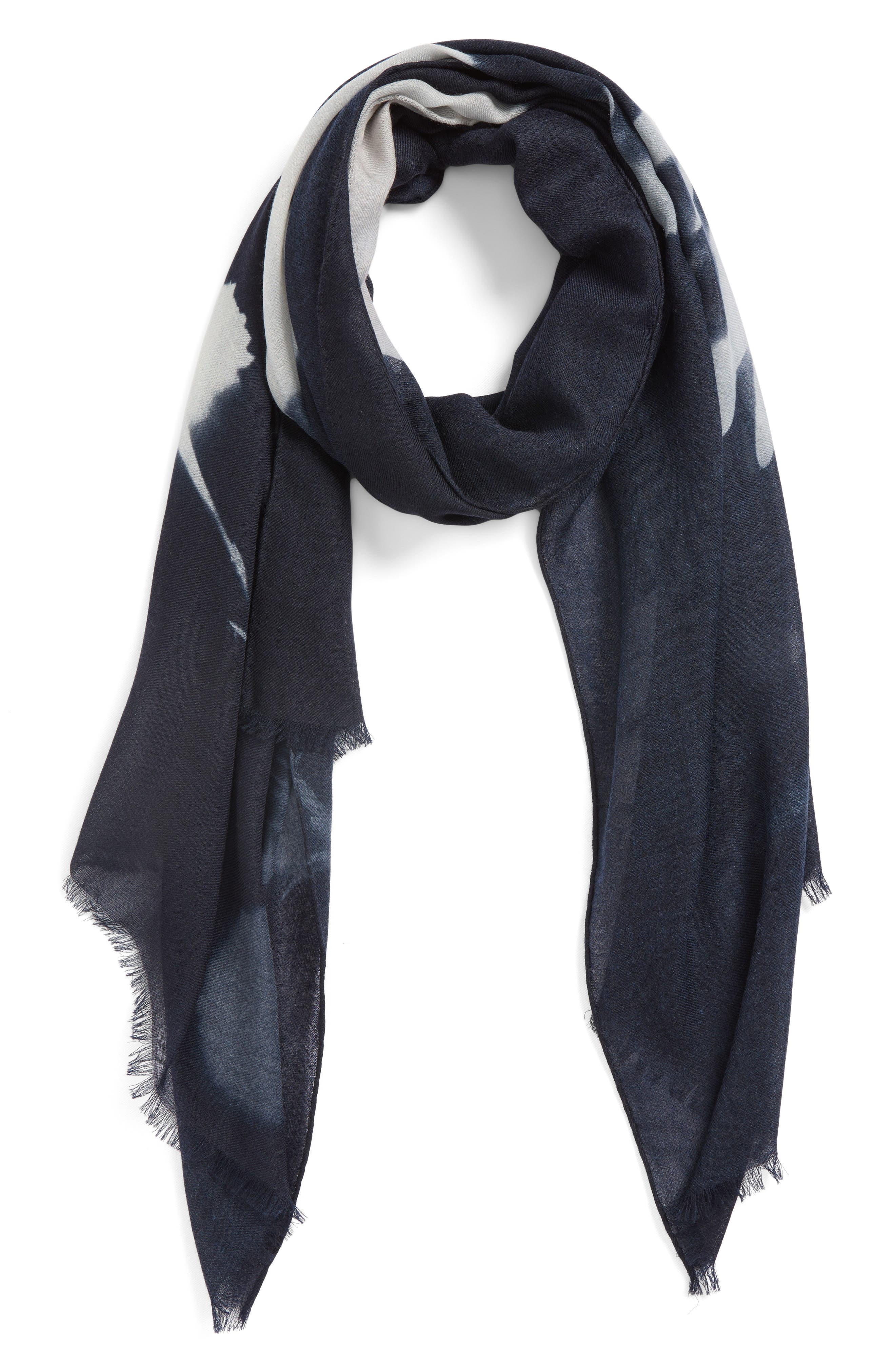 Akris Wildflower Print Cashmere Scarf in Navy-Ecru at Nordstrom - 3