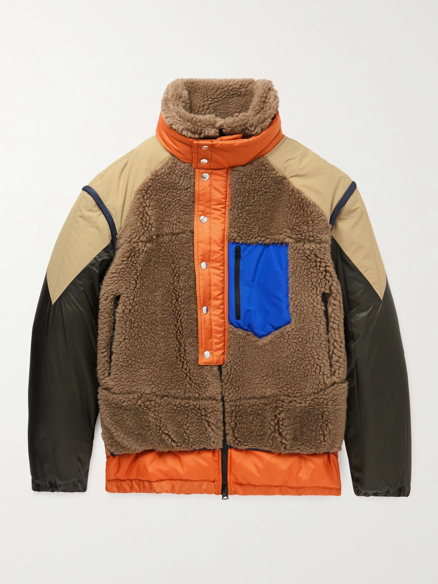 Colour-Block Padded Shell and Wool-Fleece Jacket - 1