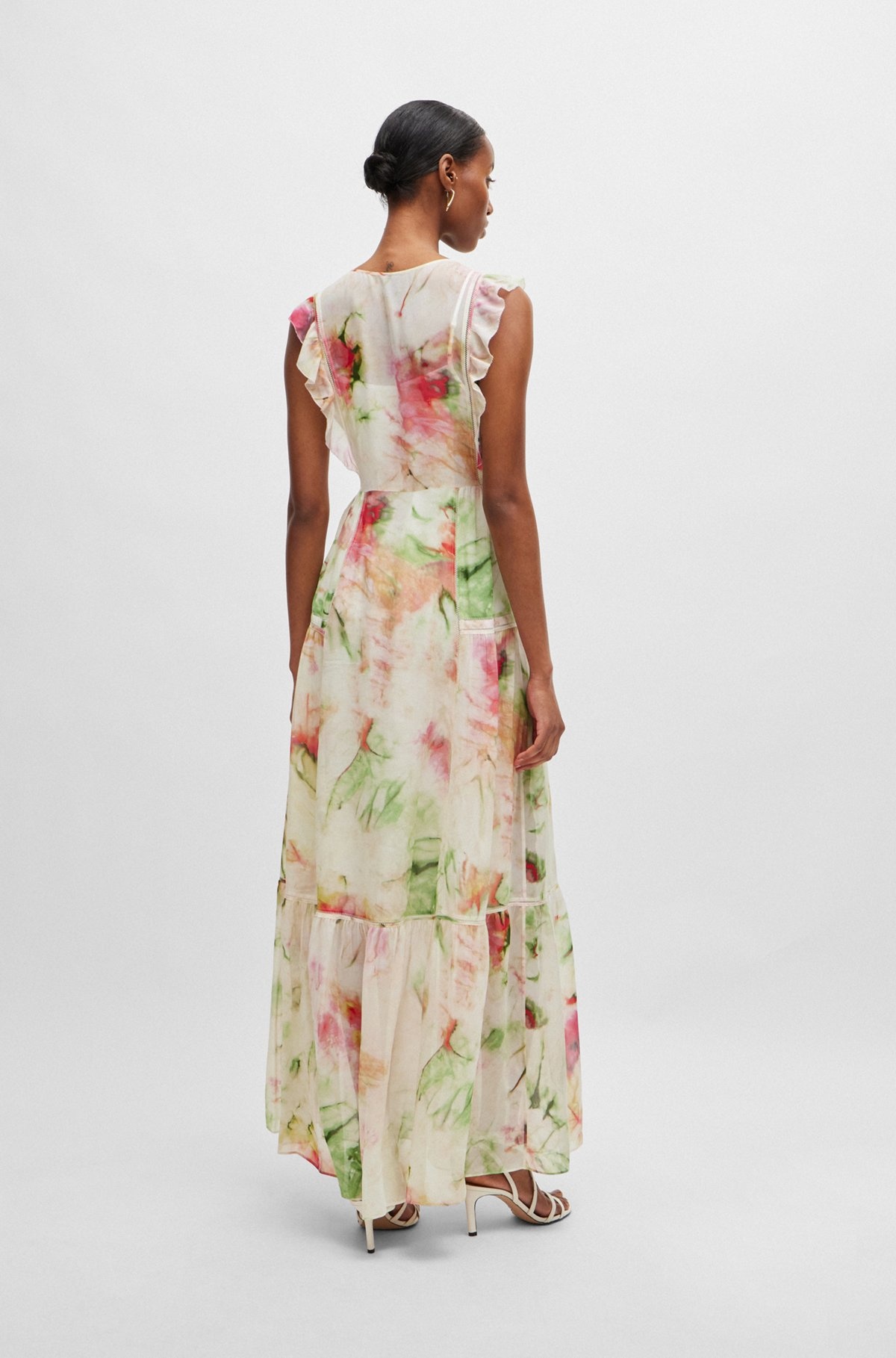 PRINTED DRESS IN CRINKLE CREPE WITH LACE DETAILS - 4