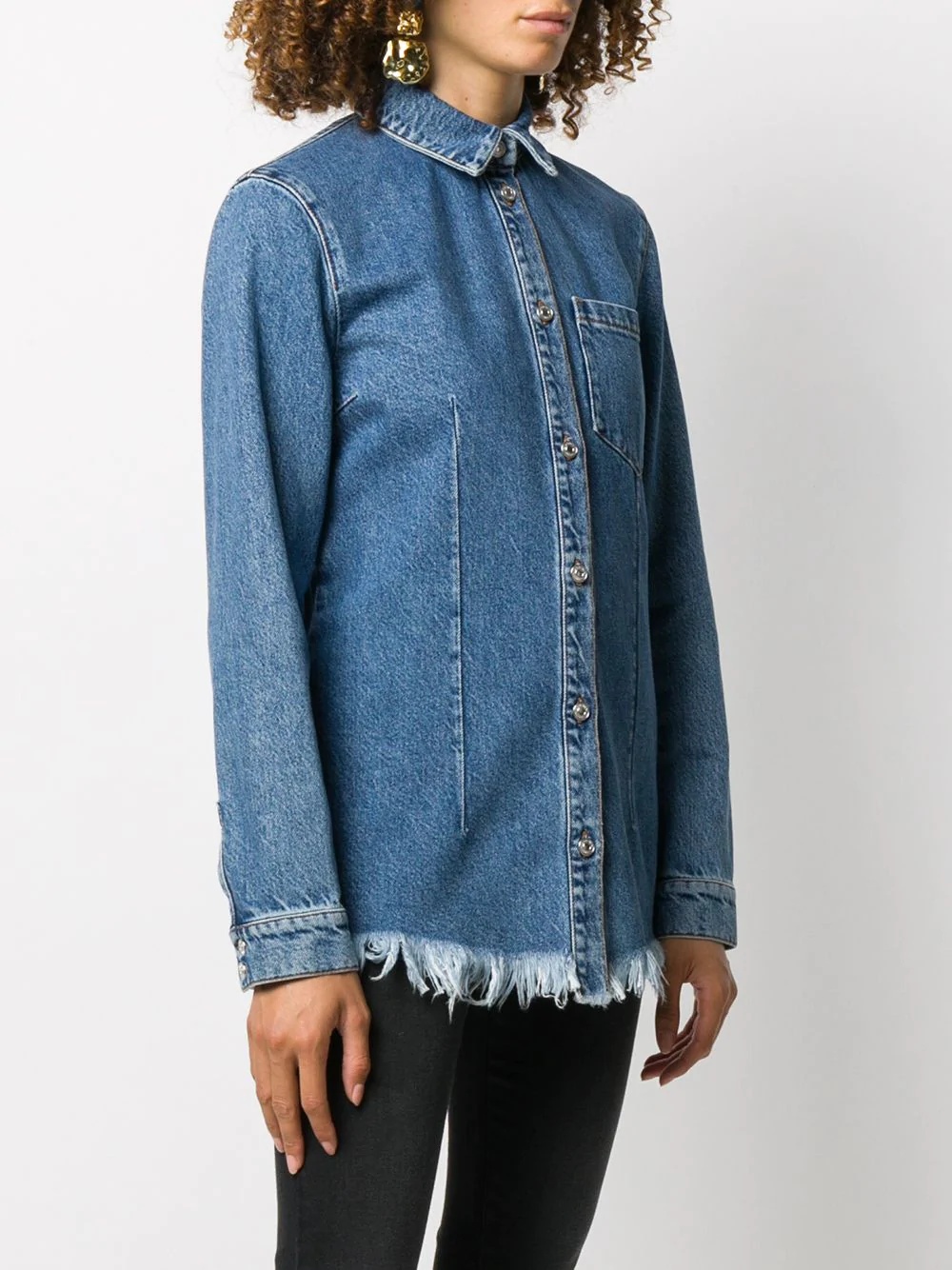 frayed edge denim shirt - 3