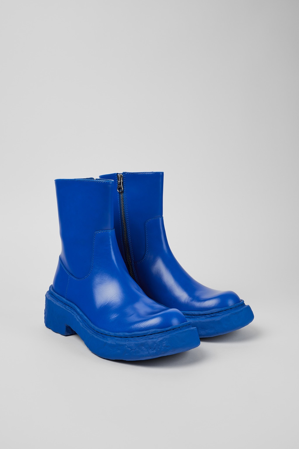 Blue Leather Zip Bootie - 2