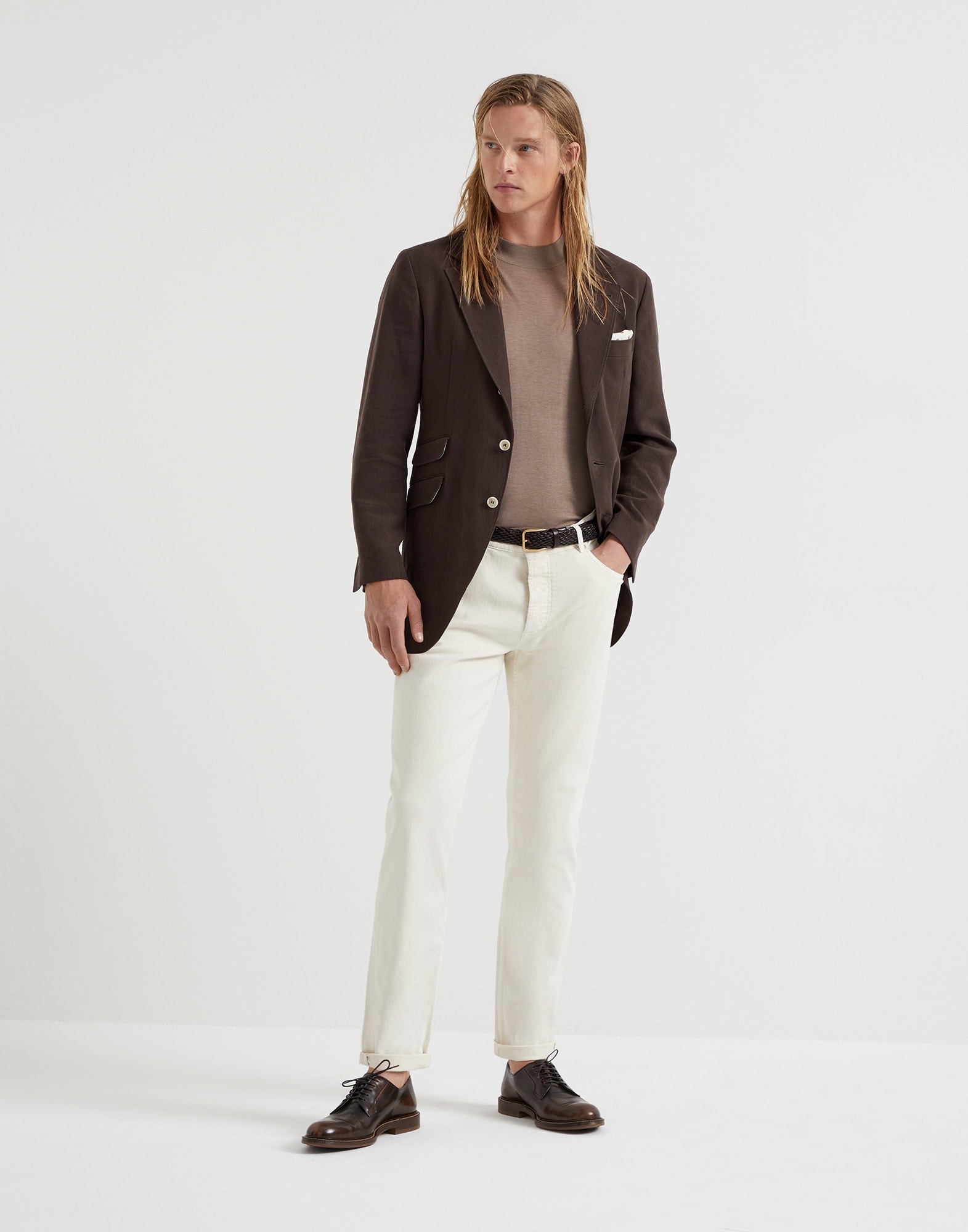 Garment-dyed comfort lightweight denim traditional fit five-pocket trousers - 4
