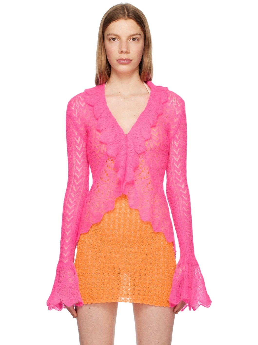 Pink Ruffled Cardigan - 1