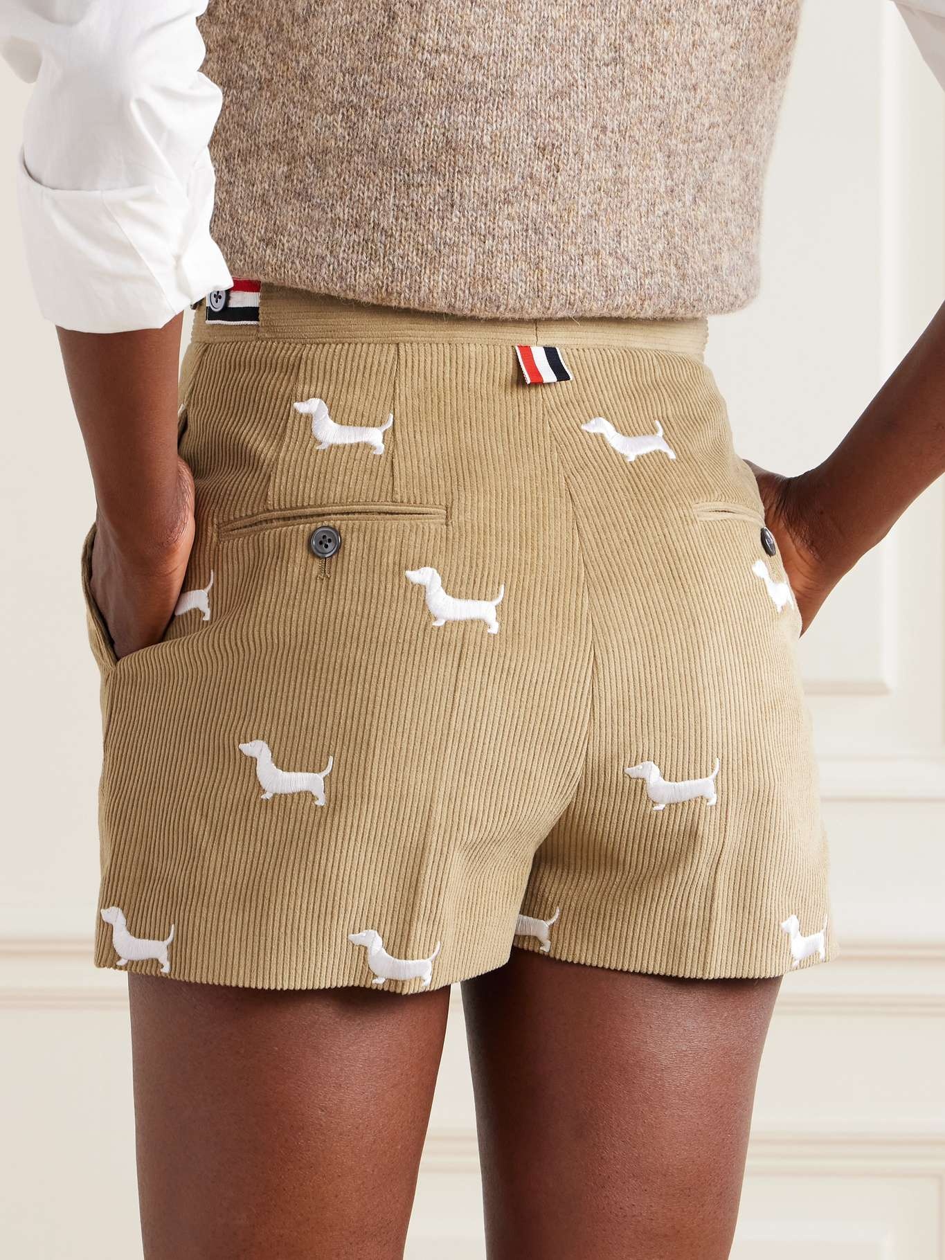 Embroidered cotton-corduroy shorts Beige - 3
